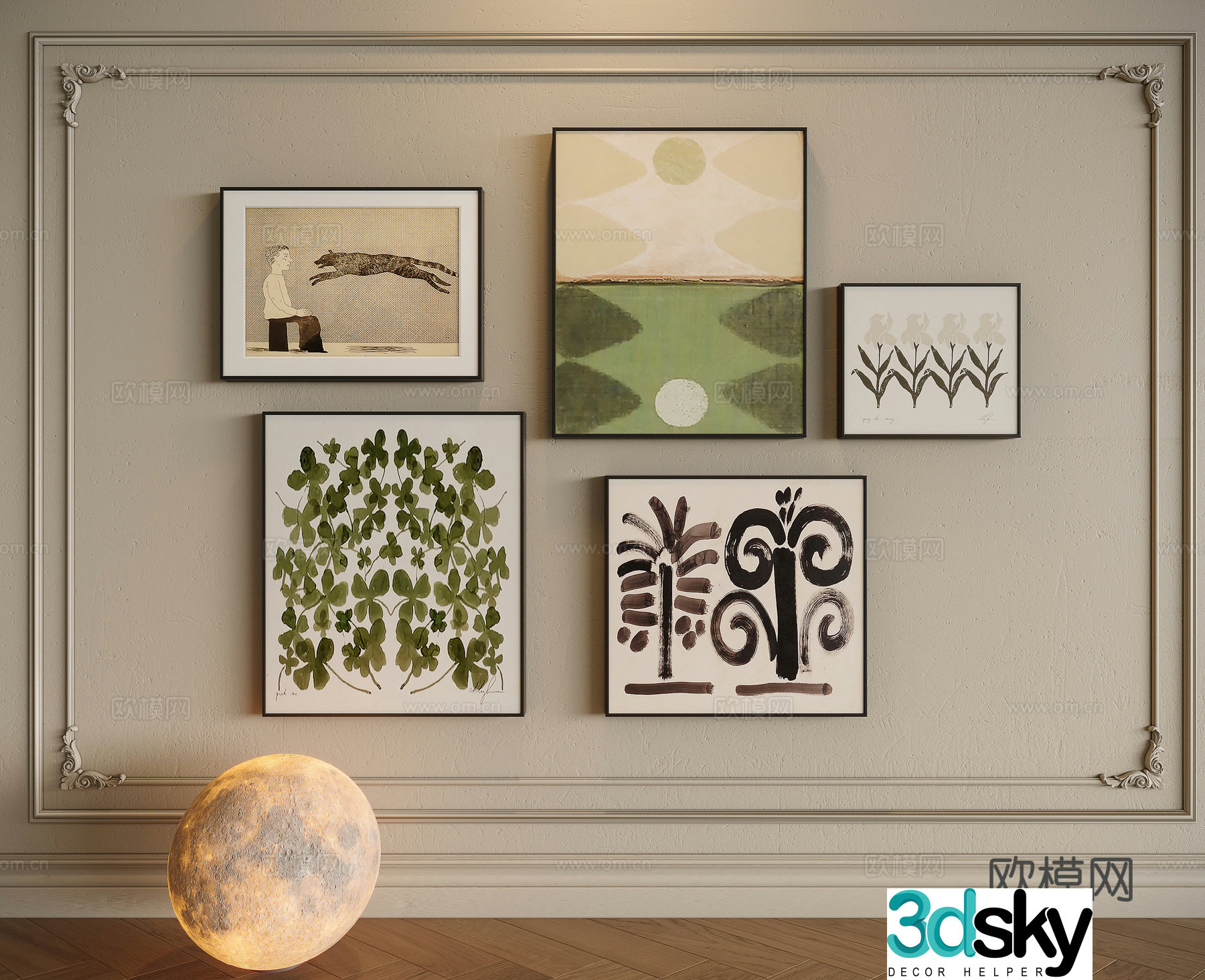 Modern medieval combination decorative painting 3d model