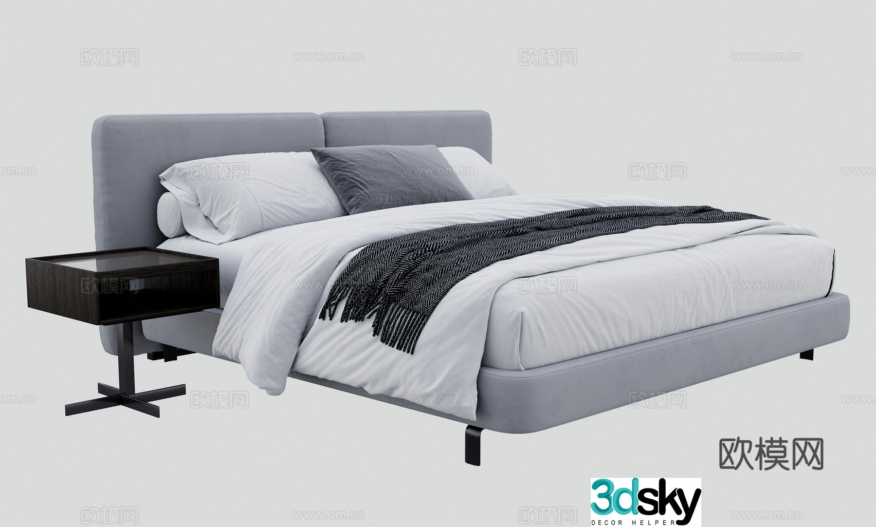 Modern double bed bedroom bedding modern bedding nightstand 3d model