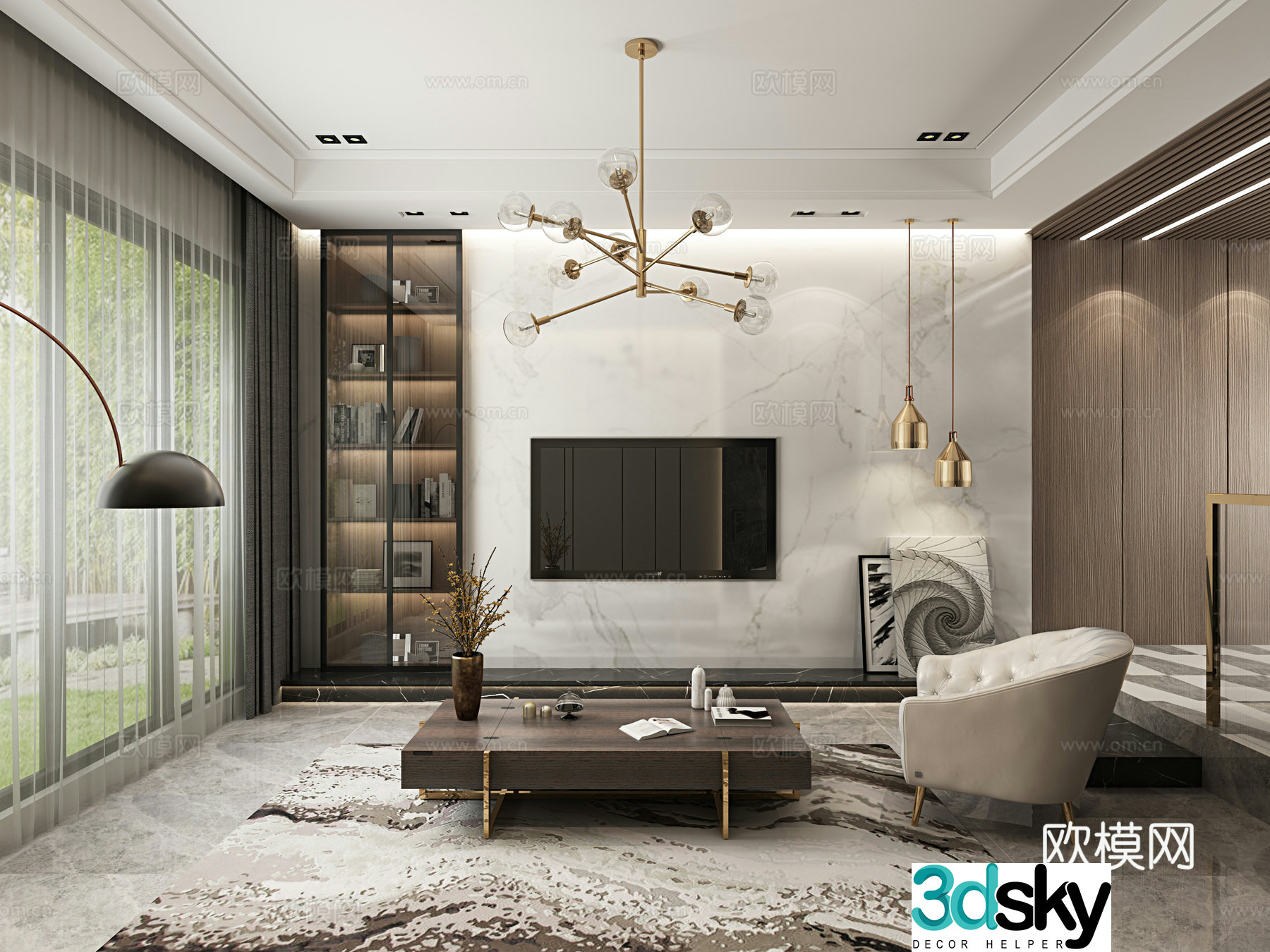 Modern Hong Kong style living room 3d model