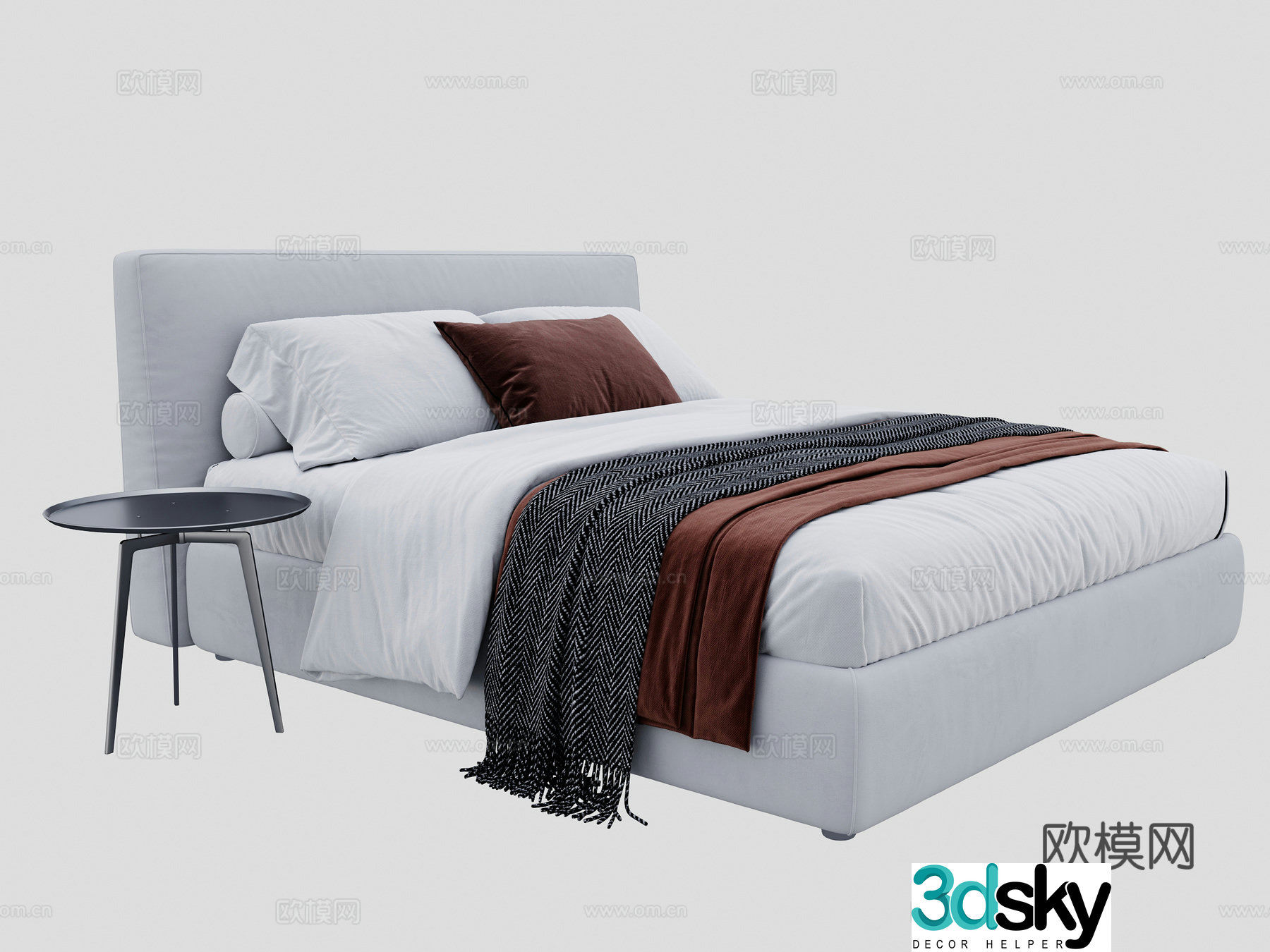 Modern double bed bedroom bedding modern bedding nightstand metal bedding 3d model