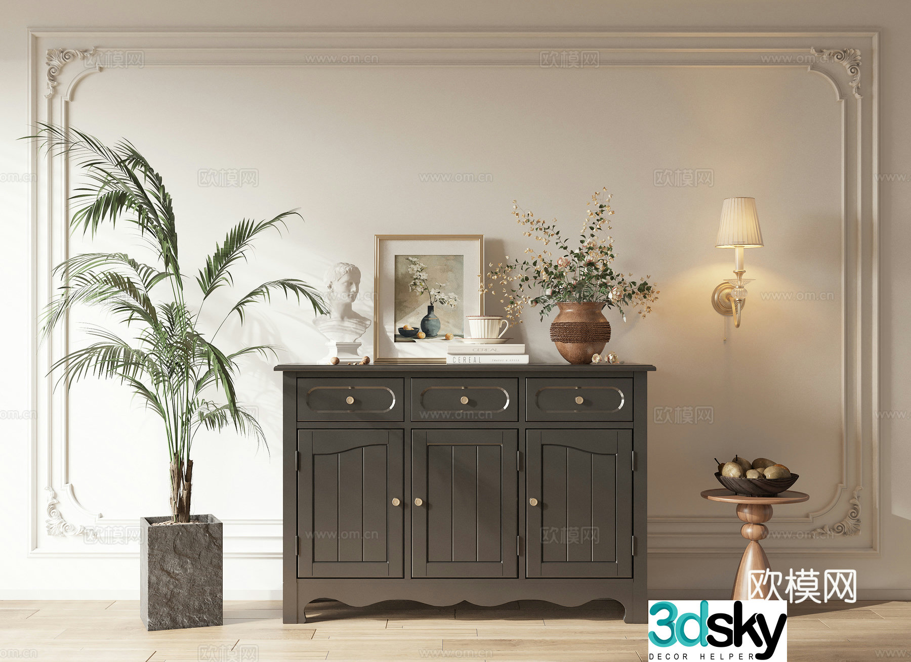 Side cabinet storage cabinet decorative cabinet chest cabinet pot side table top decoration wall light wine cabinet low cabinet 3D model