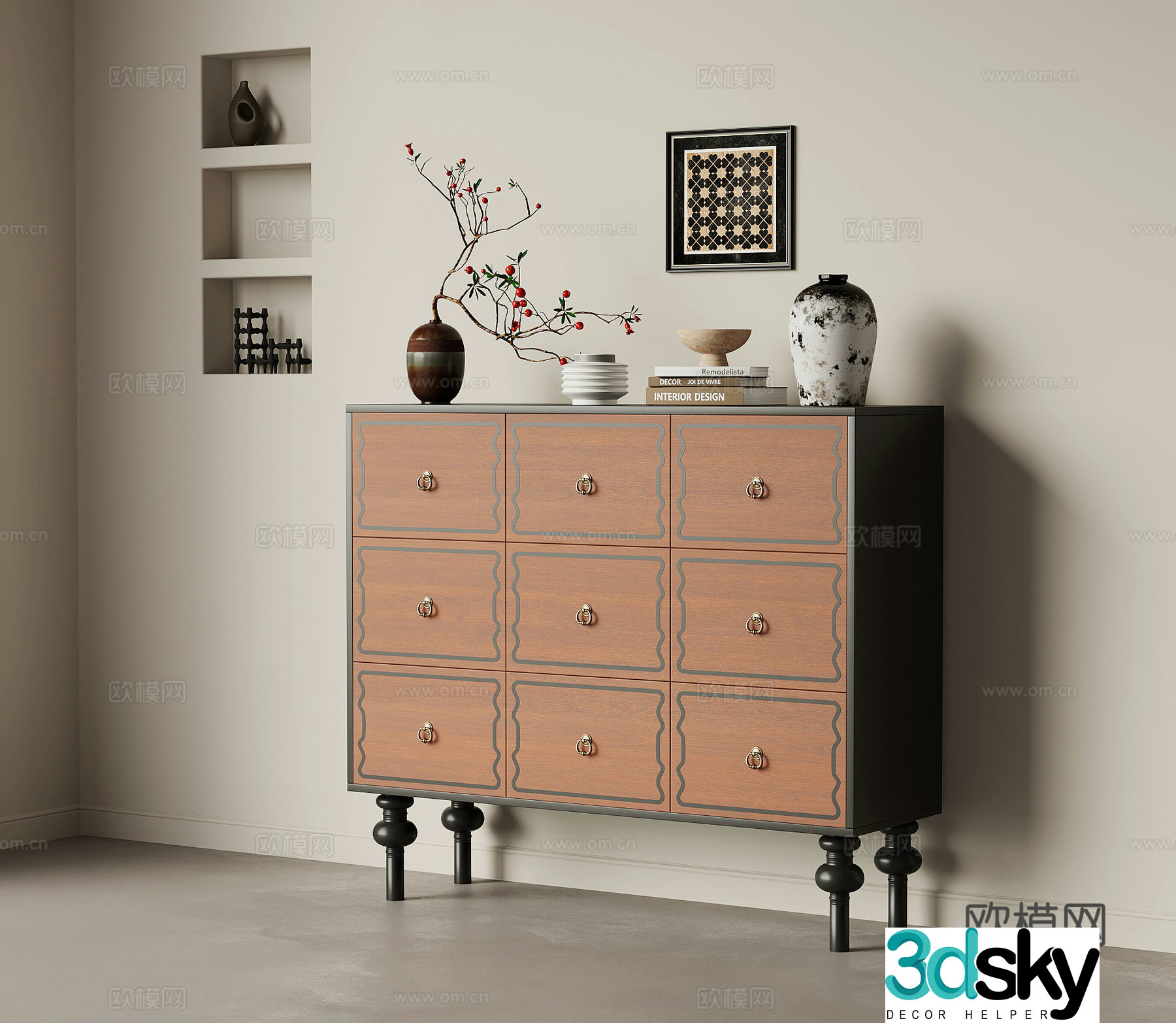 French medieval chest of drawers retro chest of drawers entrance cabinet 3d model