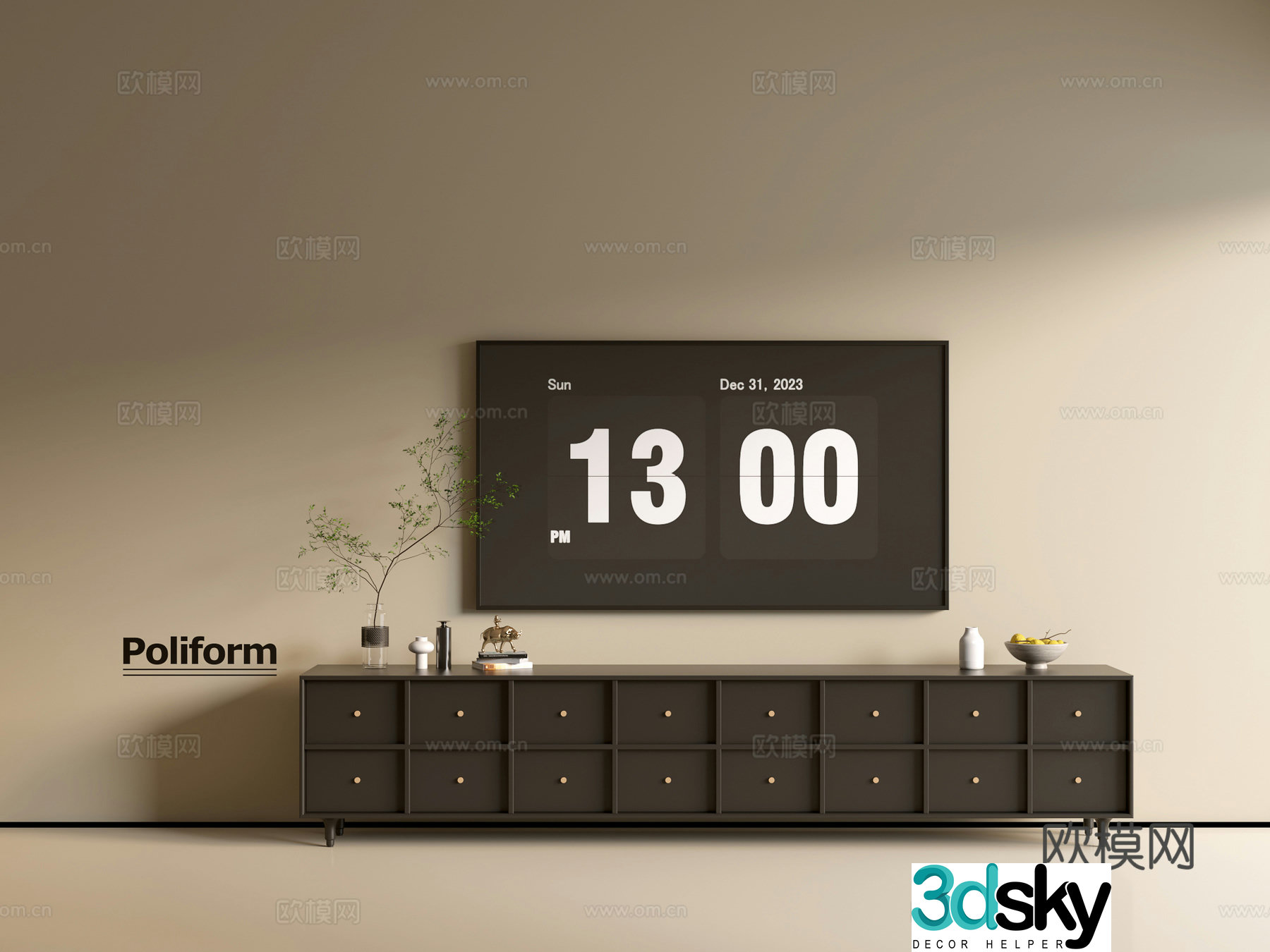 Modern black TV cabinet ins style minimalist wind cabinet whole cabinet sideboard balcony cabinet 3d model