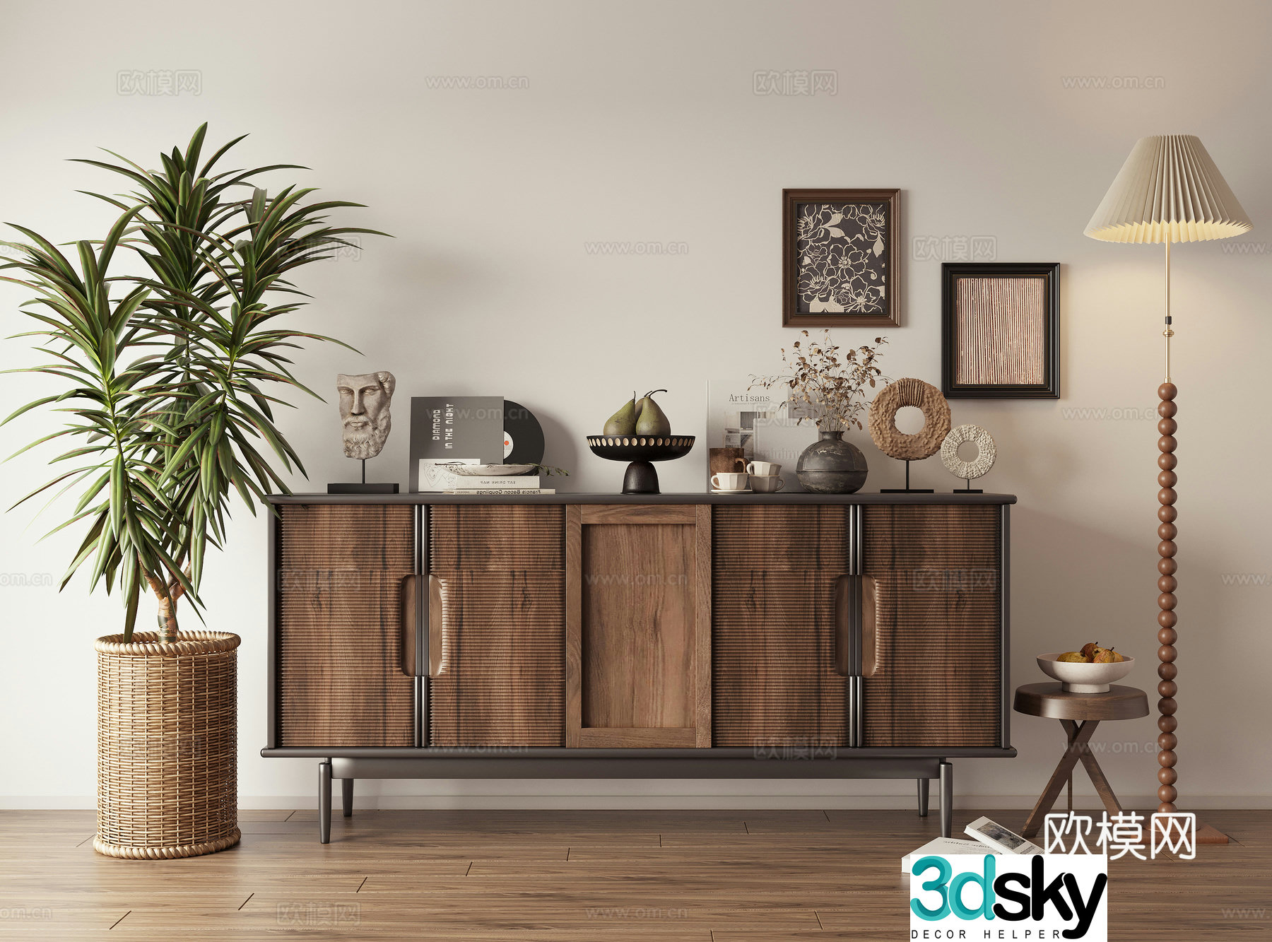 Side cabinet storage cabinet decorative cabinet chest cabinet pot side table top decoration wall light wine cabinet low cabinet 3D model