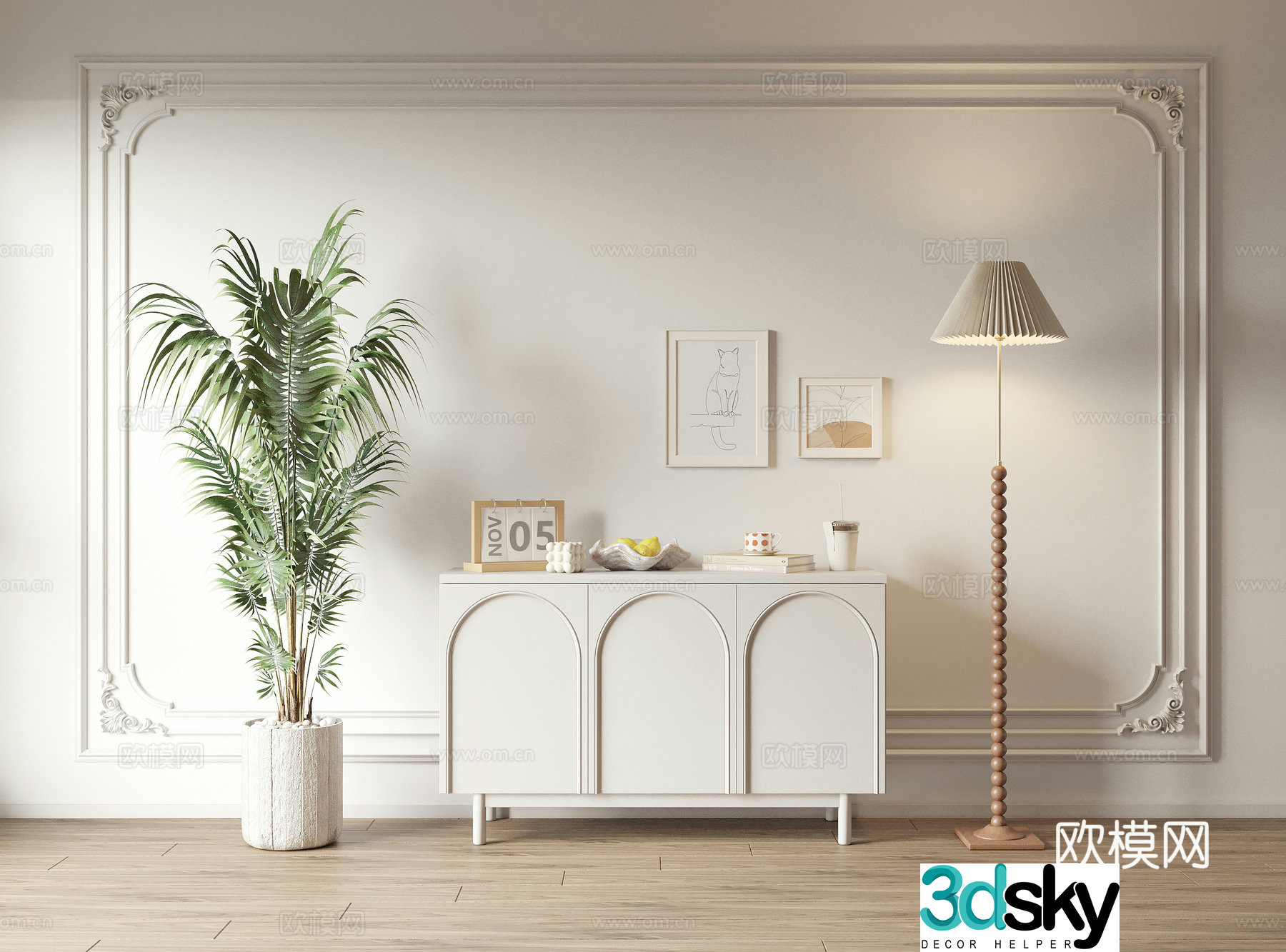 Low cabinet chest of cabinets decorative cabinet desktop ornaments potted plant floor lamp green plant bookcase wine cabinet storage cabinet 3d model