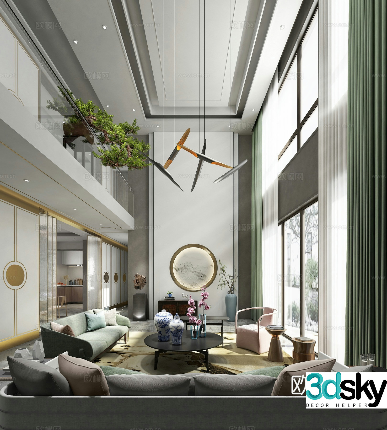 Modern style model room living room sofa combination 3D model