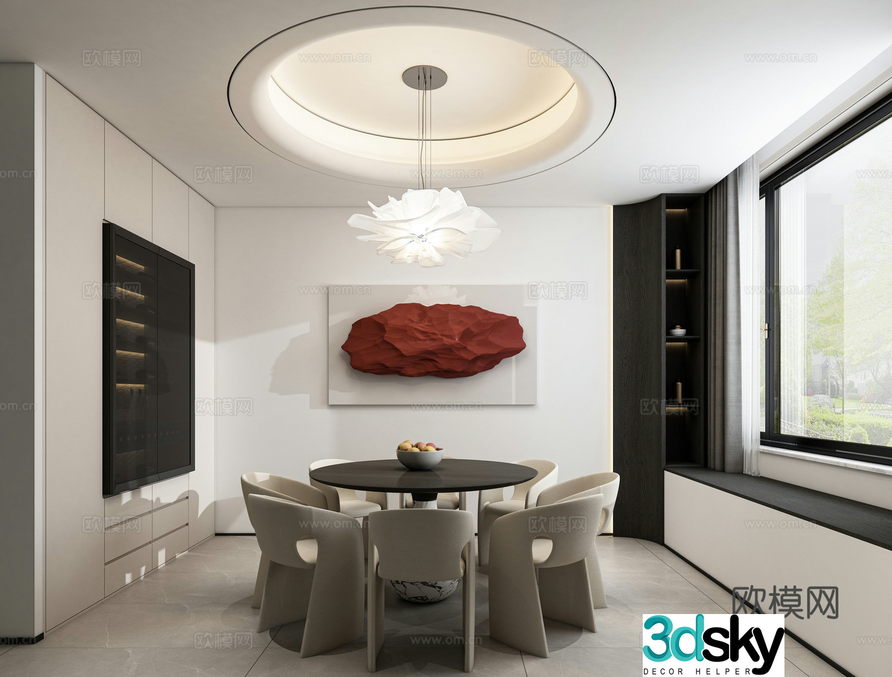 Modern light luxury villa restaurant 3d model