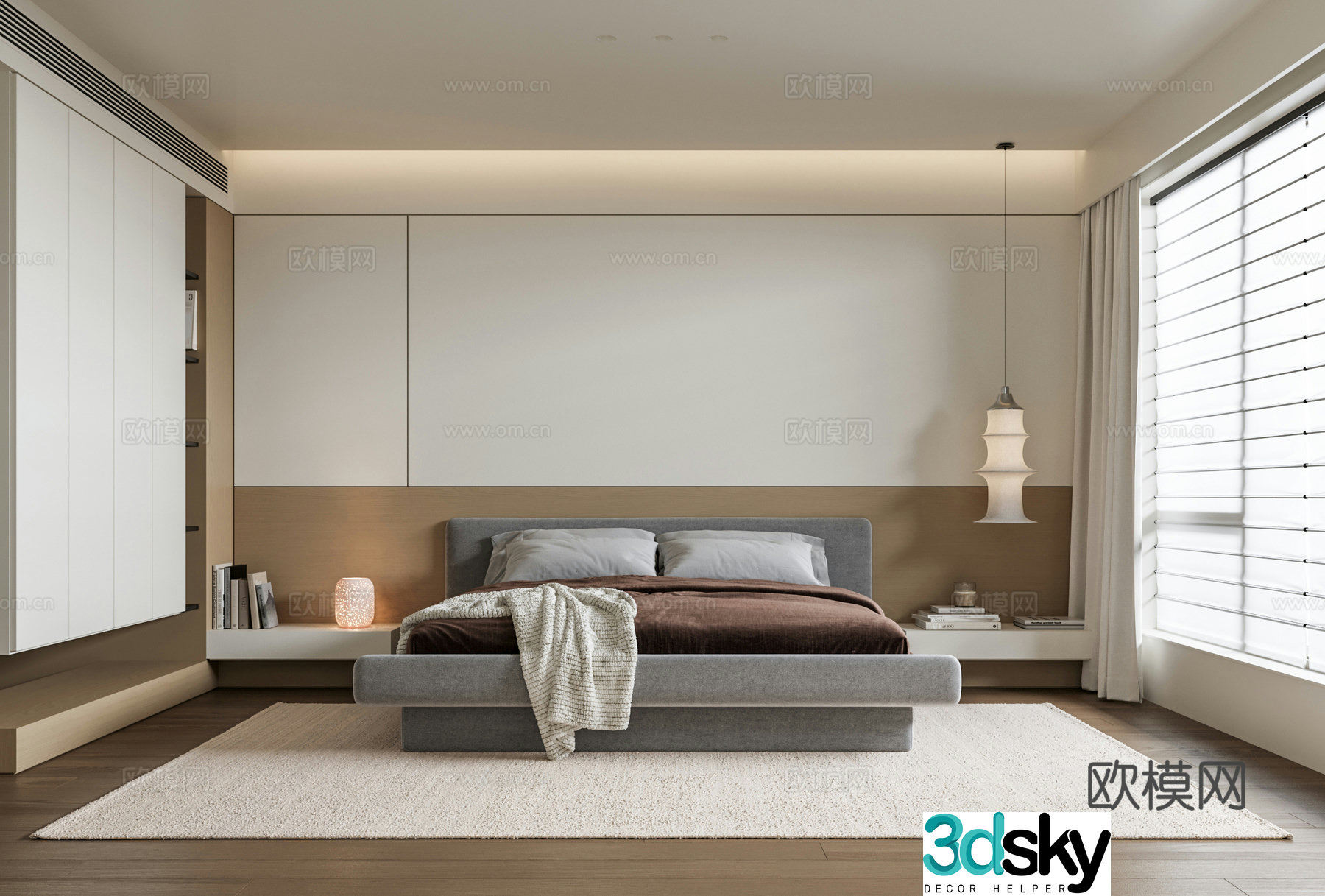 Modern home bedroom Home bedroom Double bed Floor bed Wardrobe 3d model