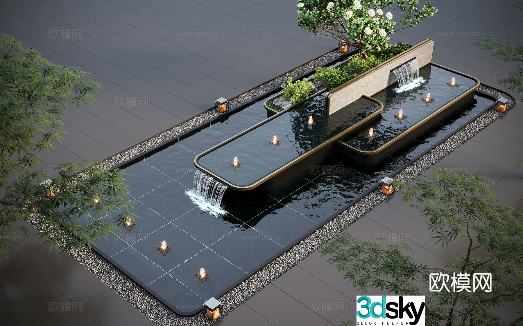 Modern water landscape garden waterscape water bowl stacked water water drop 3d model