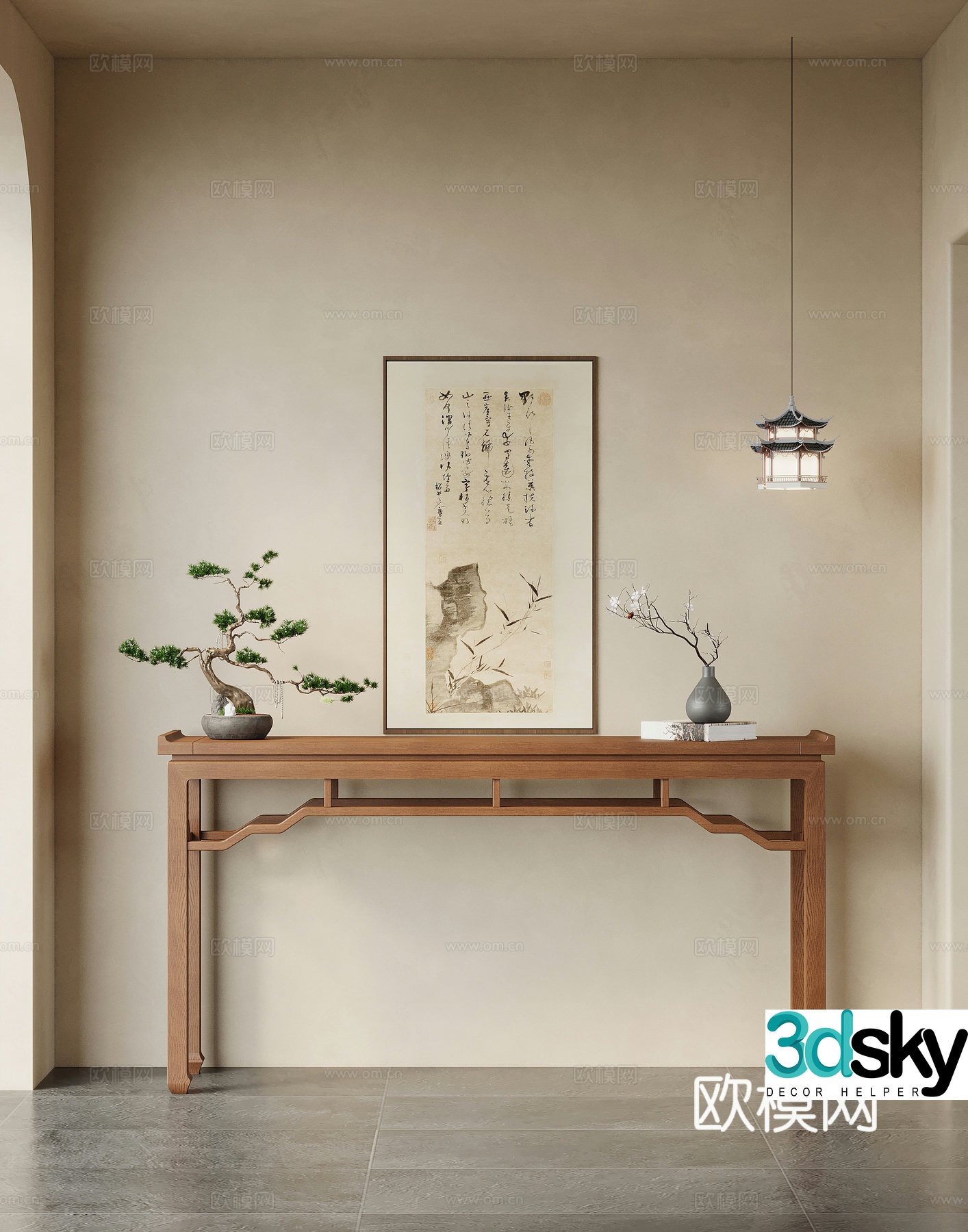 New Chinese style entrance hall end view 3D model