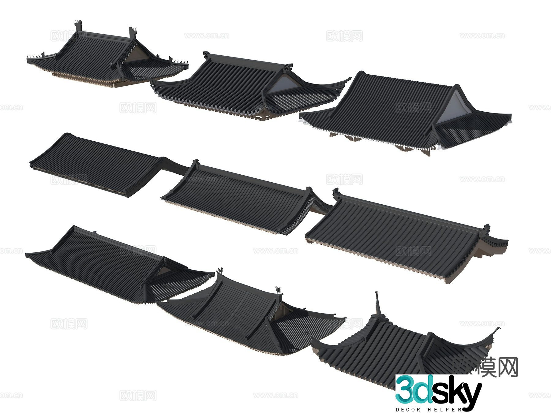 Chinese eaves ancient building roof roof style traditional building roof hexagonal roof Han roof volume 3d model