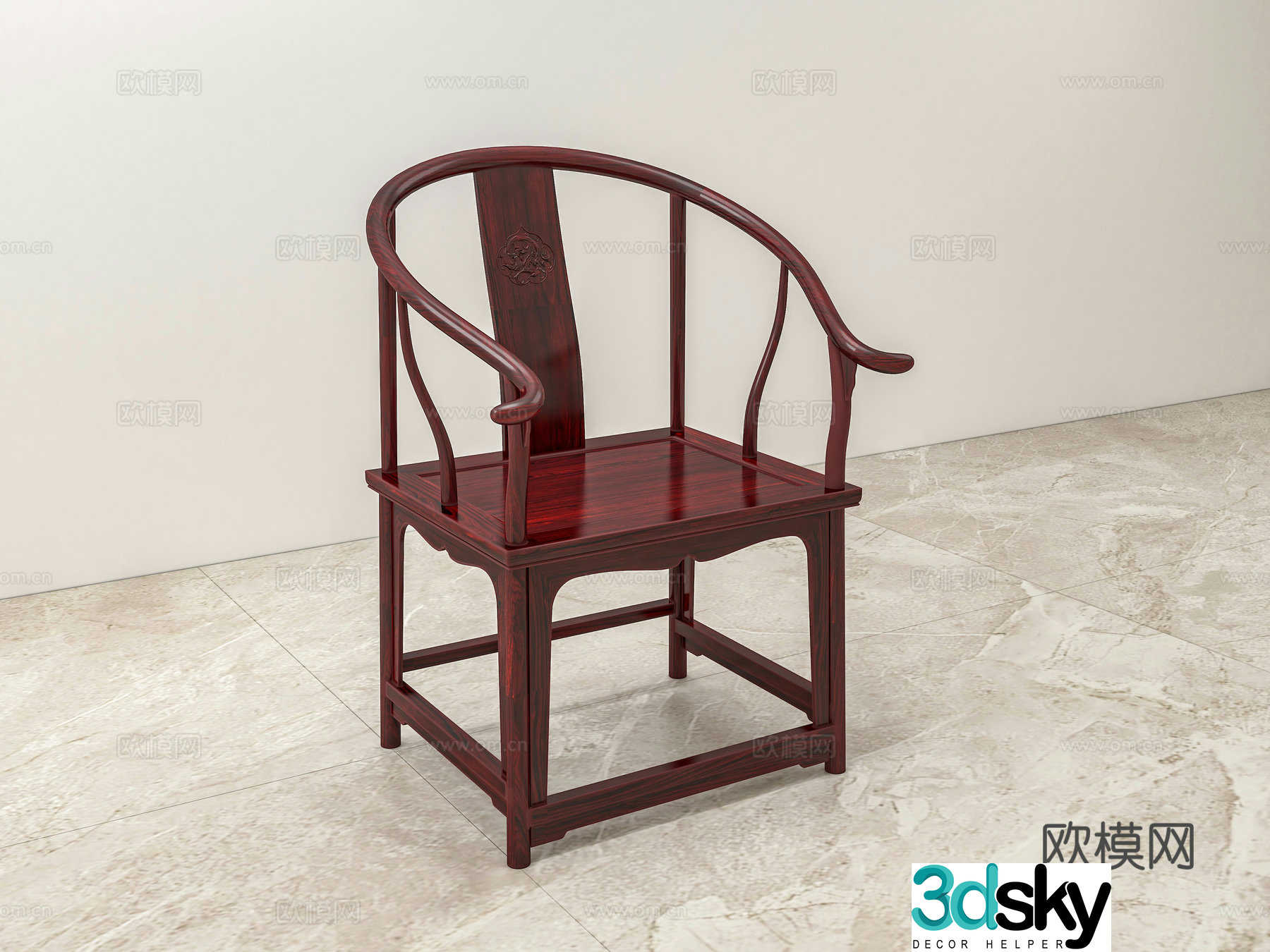 Chinese style ring chair tea table and chair solid wood mahogany 3D model
