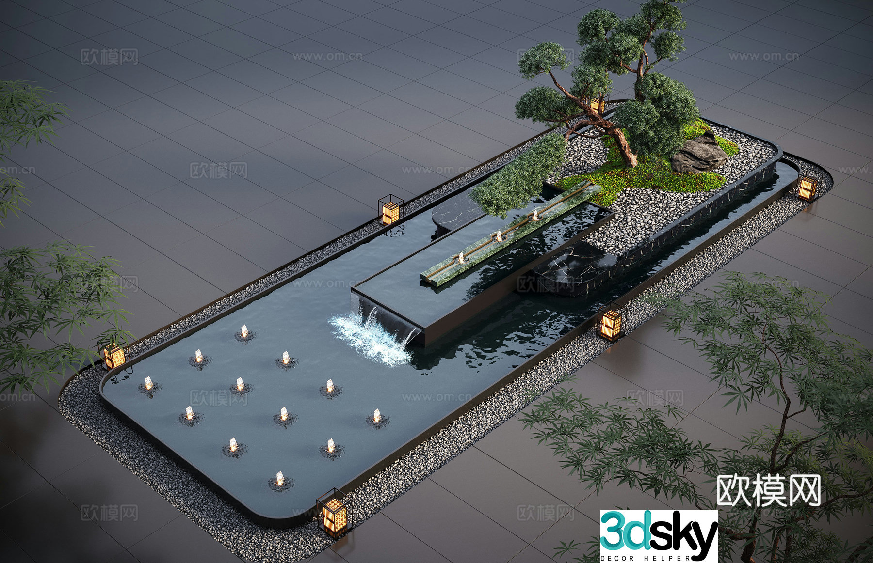 Modern water landscape garden waterscape water bowl stacked water water drop 3d model