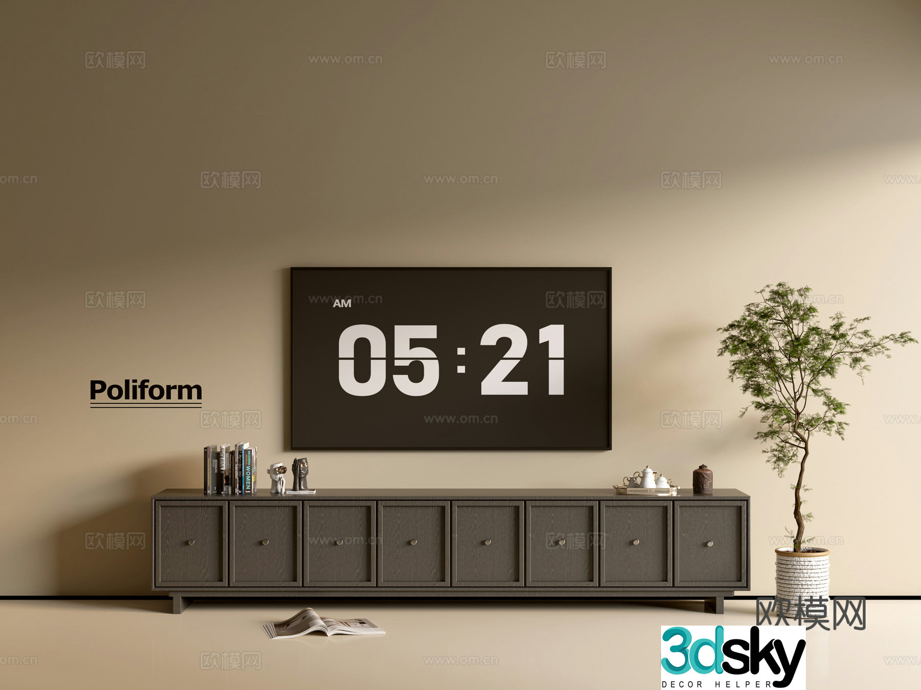Modern black wood grain TV cabinet simple side cabinet chest of drawers low cabinet whole cabinet side cabinet Yang 3D model