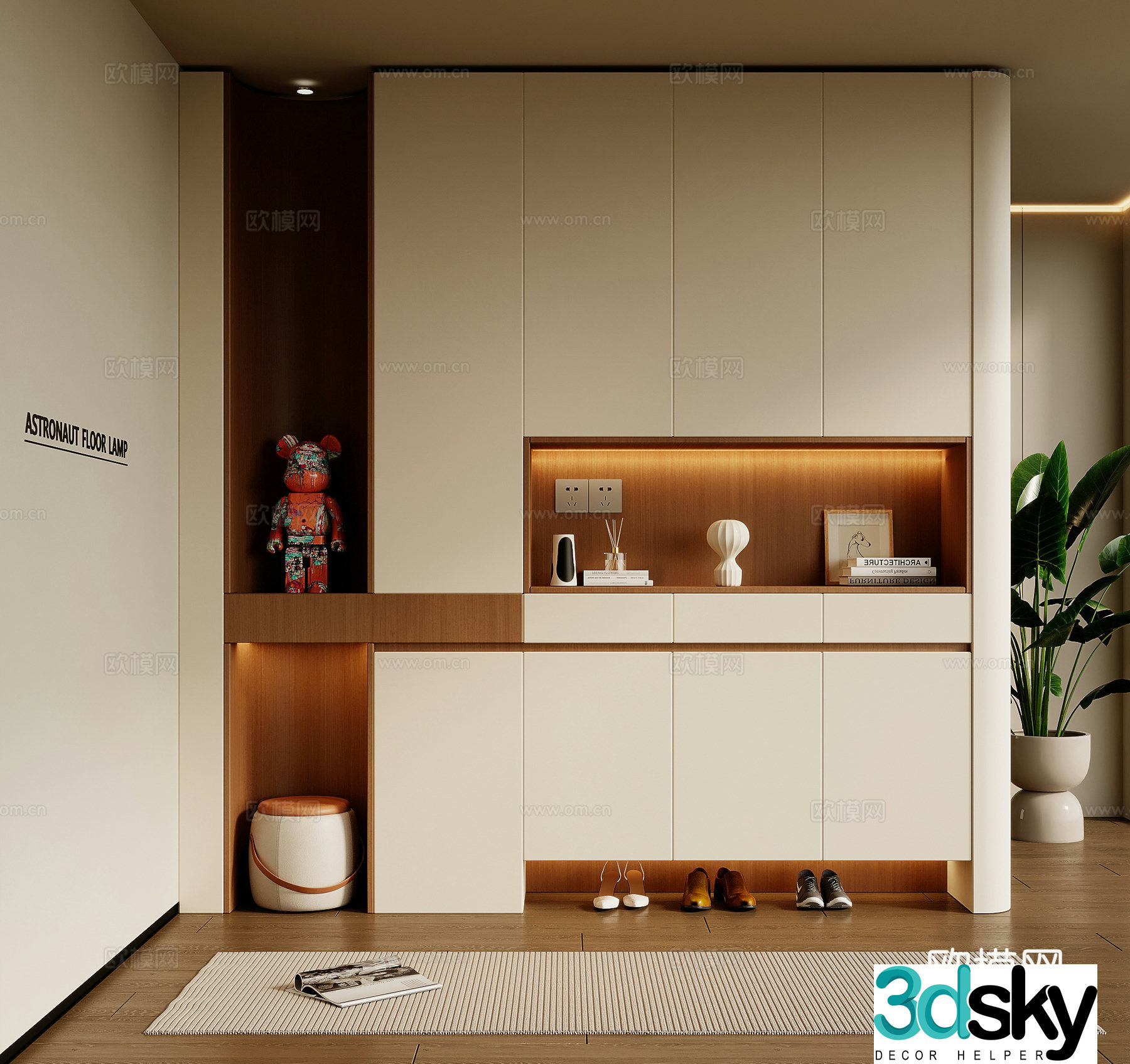 Creamy style porch cabinet shoe cabinet 3d model
