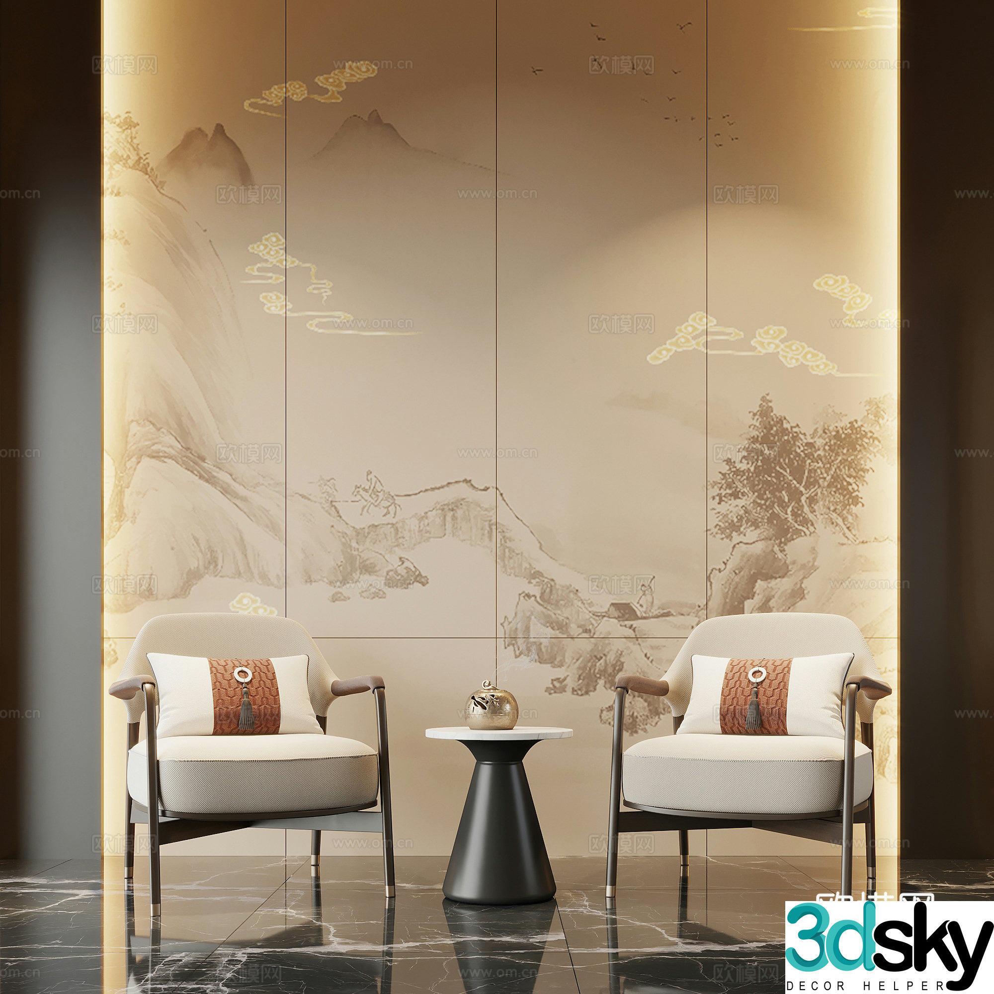 New Chinese casual chair with side 3D model