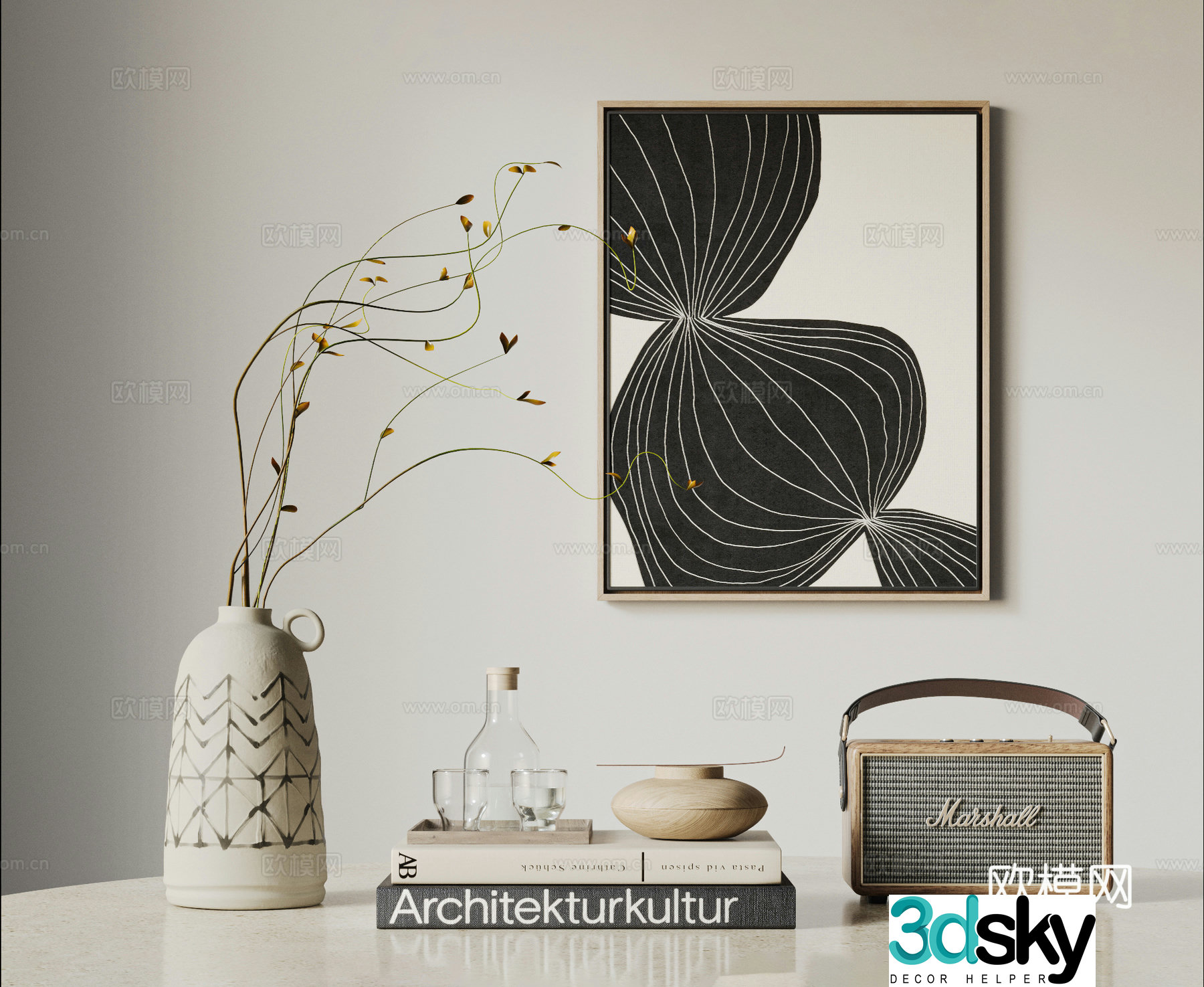 Modern jewelry ornaments combination vase audio hanging painting books cup water cup 3d model