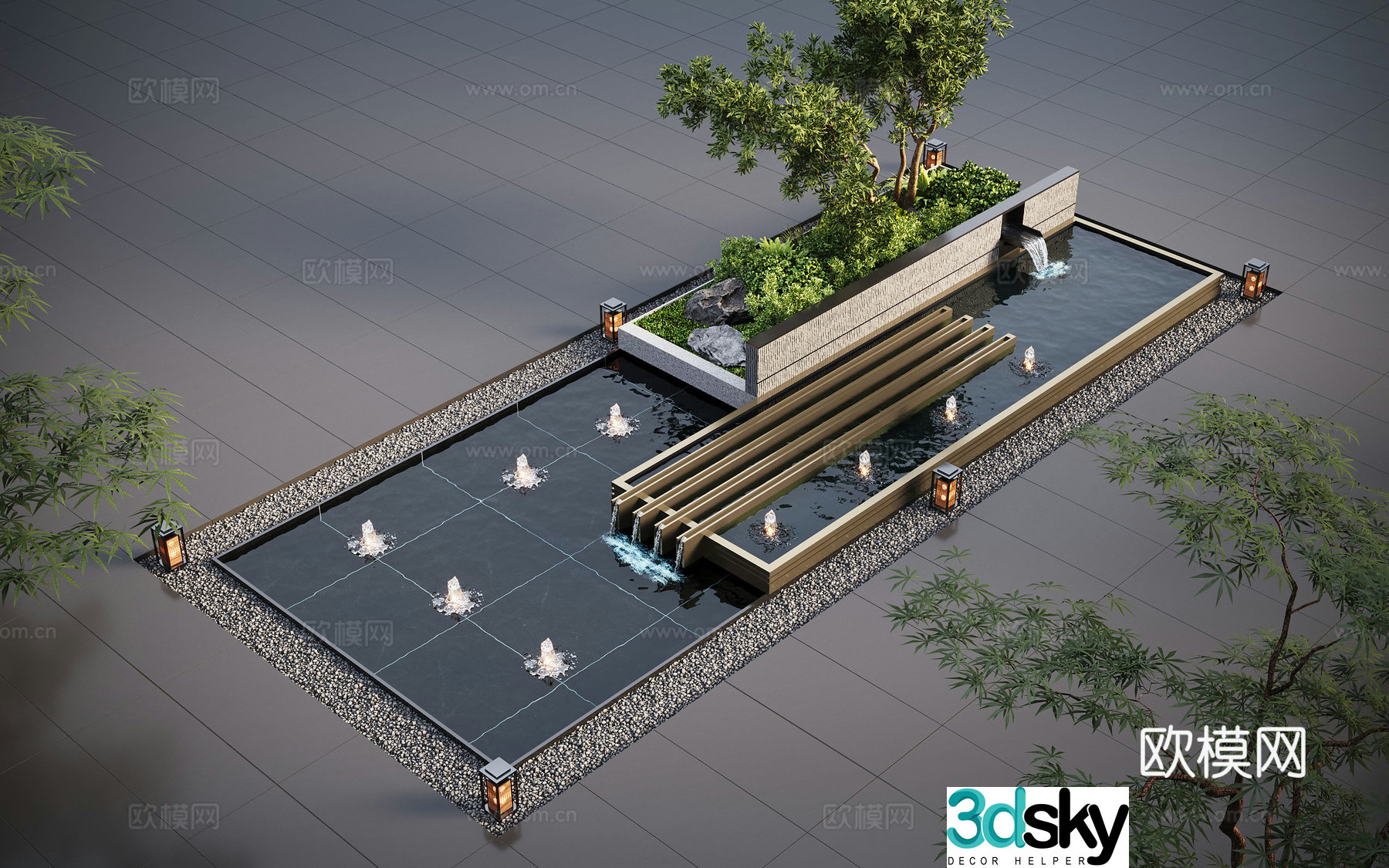 Modern water landscape garden waterscape water bowl stacked water water drop 3d model