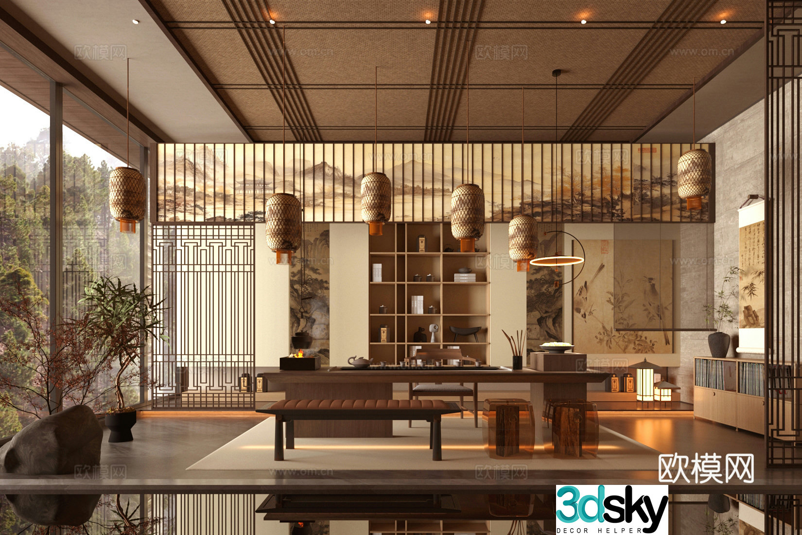 New Chinese-style Zen Tea Room Song Dynasty Famous Club Hall Song Dynasty Aesthetic Tea Room Tea Restaurant Box 3D Model