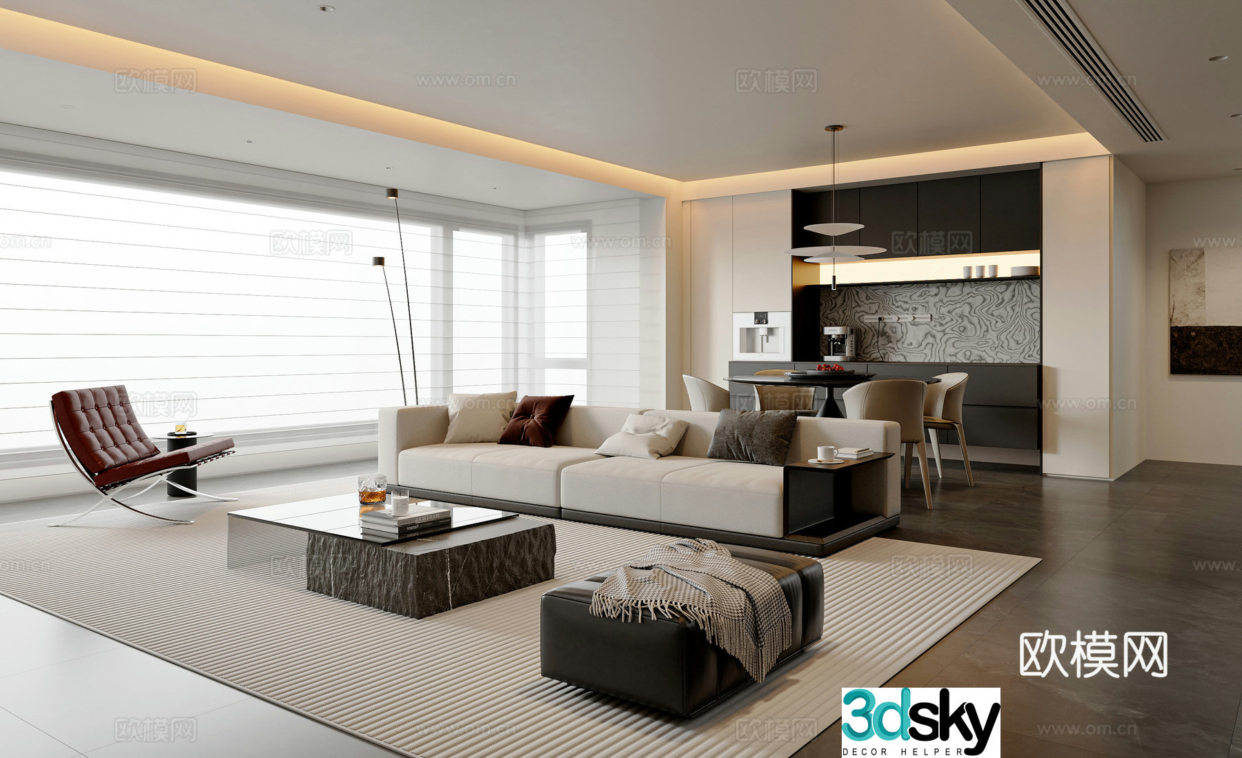 Modern simple living restaurant sofa and coffee table combination sideboard round dining table and chair leisure chair 3d model