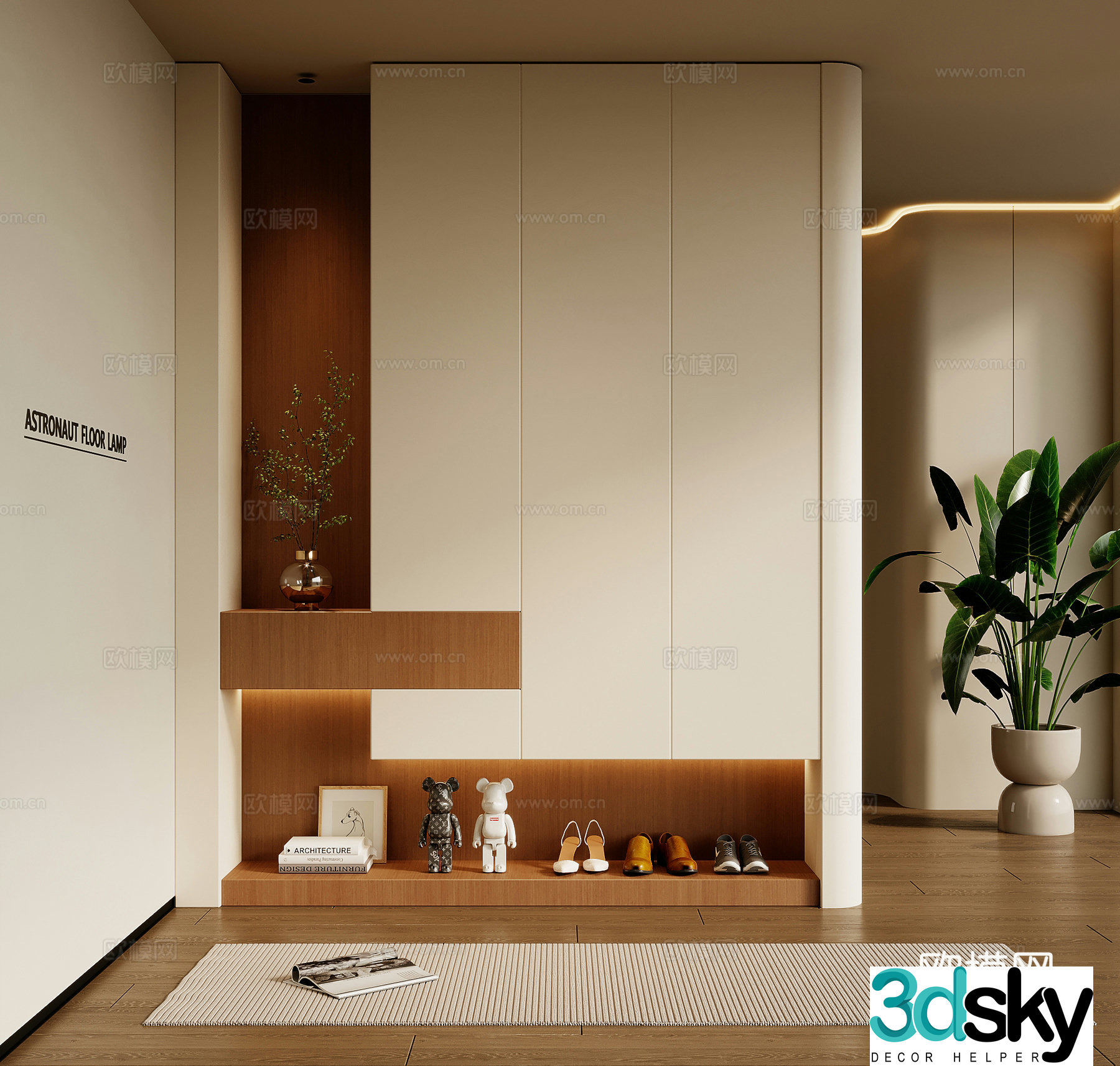 Creamy style porch cabinet shoe cabinet 3d model