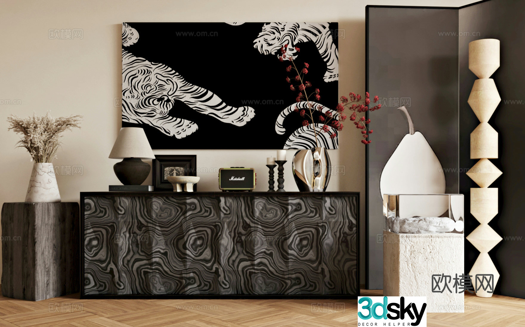 French retro chest of drawers retro style entrance cabinet medieval style sideboard decorative cabinet ornament combination 3D model