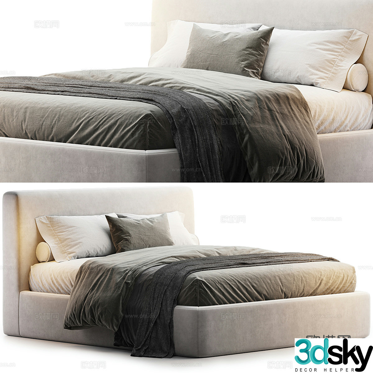 Modern Italian fabric double bed 3D model