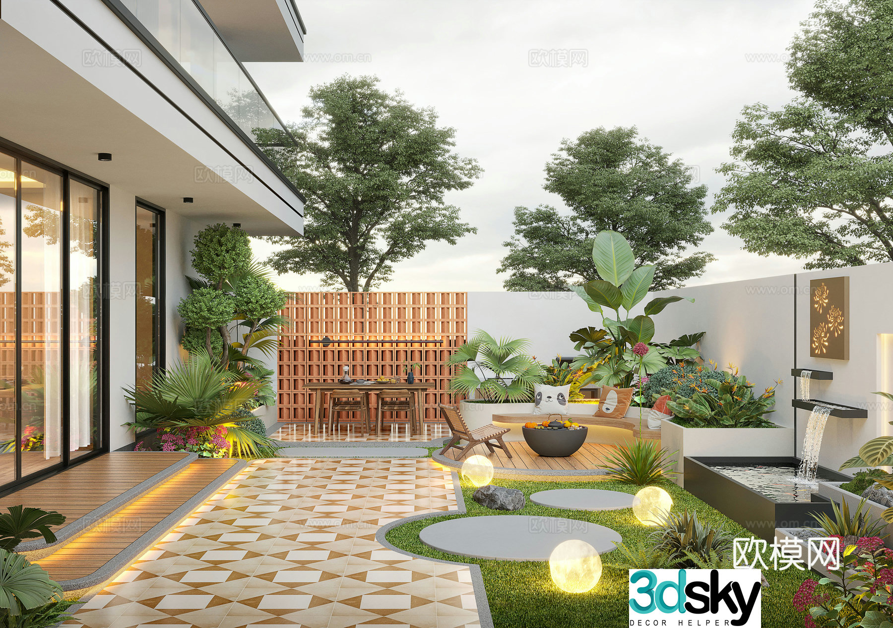 Modern courtyard landscape Villa courtyard Garden water view Landscape Landscape Landscape Sketch 3D Model