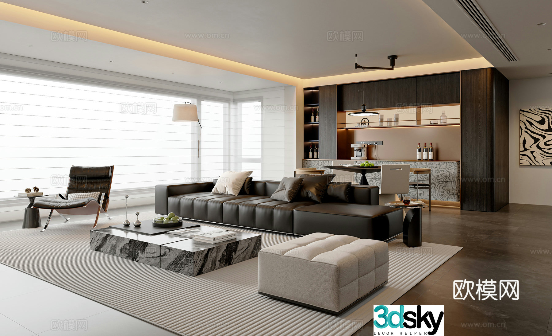 Modern simple living restaurant sofa and coffee table combination sideboard round dining table and chair leisure chair 3d model