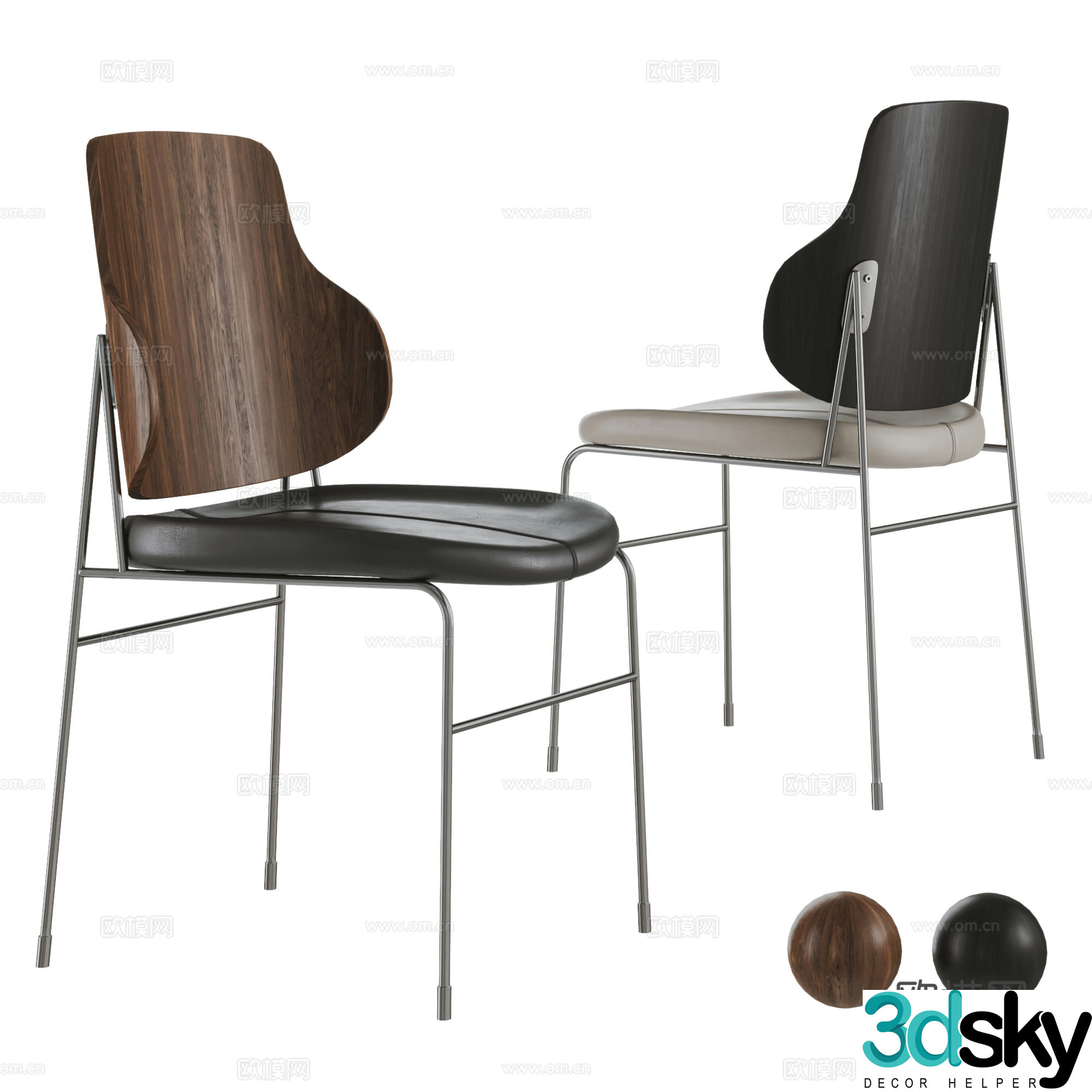 Modern medieval style single chair combination leather dining chair stainless steel dining chair Bauhaus dining chair book 3d model