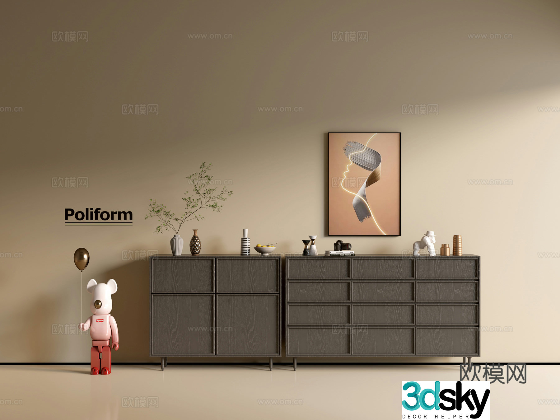 Modern black wood grain cabinet ins wind minimalist wind cabinet whole cabinet sideboard balcony cabinet 3d model