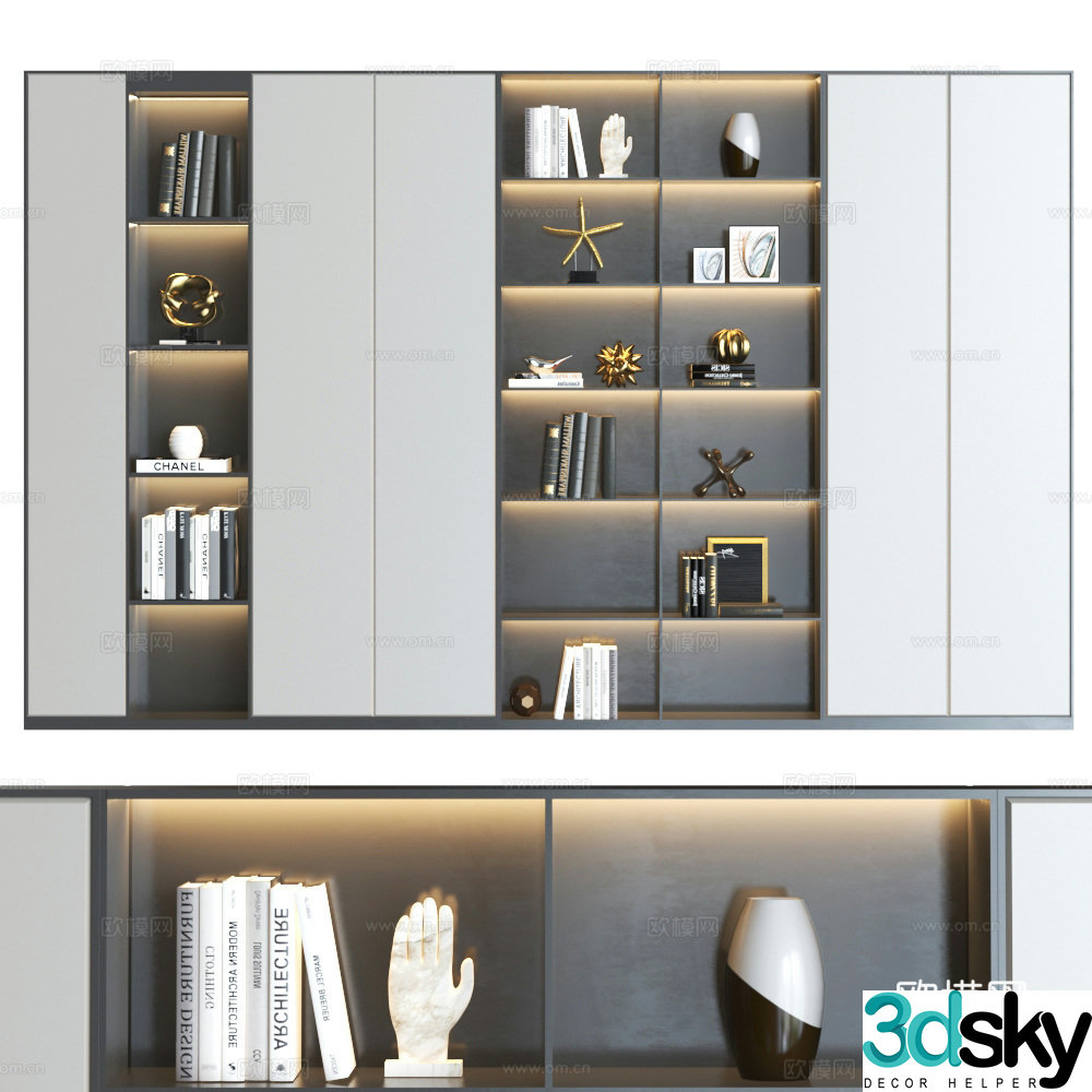 Light luxury bookcase Modern bookcase Combination bookcase Study room bookcase Full wall bookcase 3D model