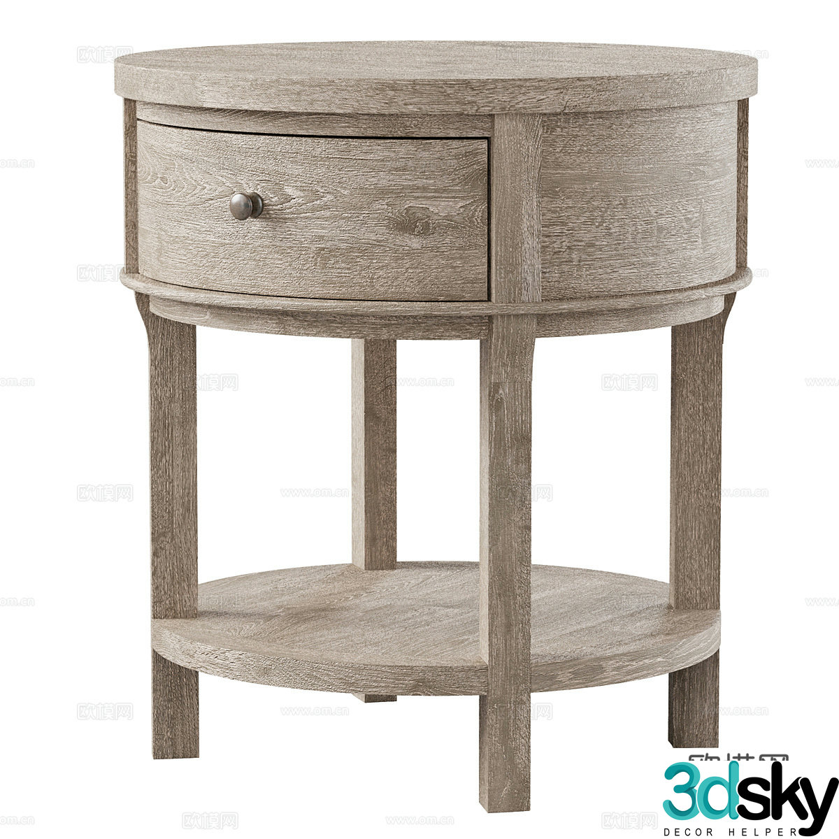 New Chinese style Wavia round solid wood bedside table 3D model