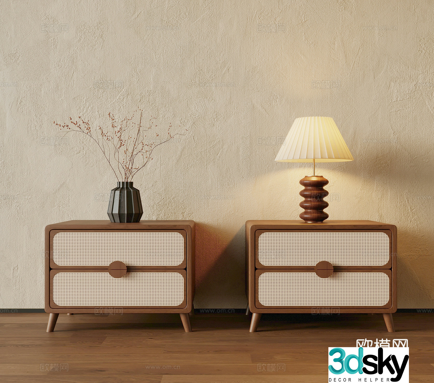 Medium style bedside table 3D model