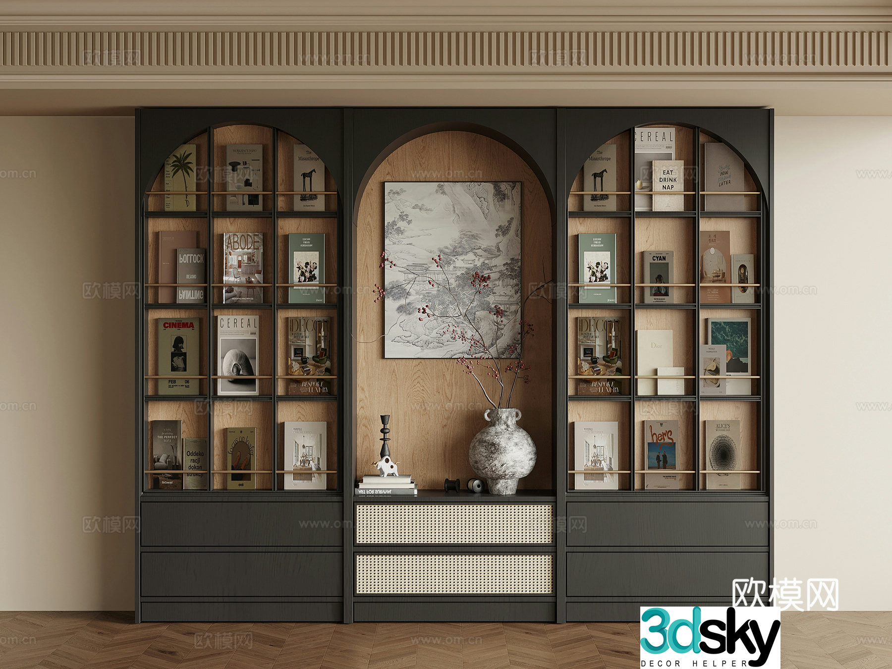 French retro bookcase locker 3d model