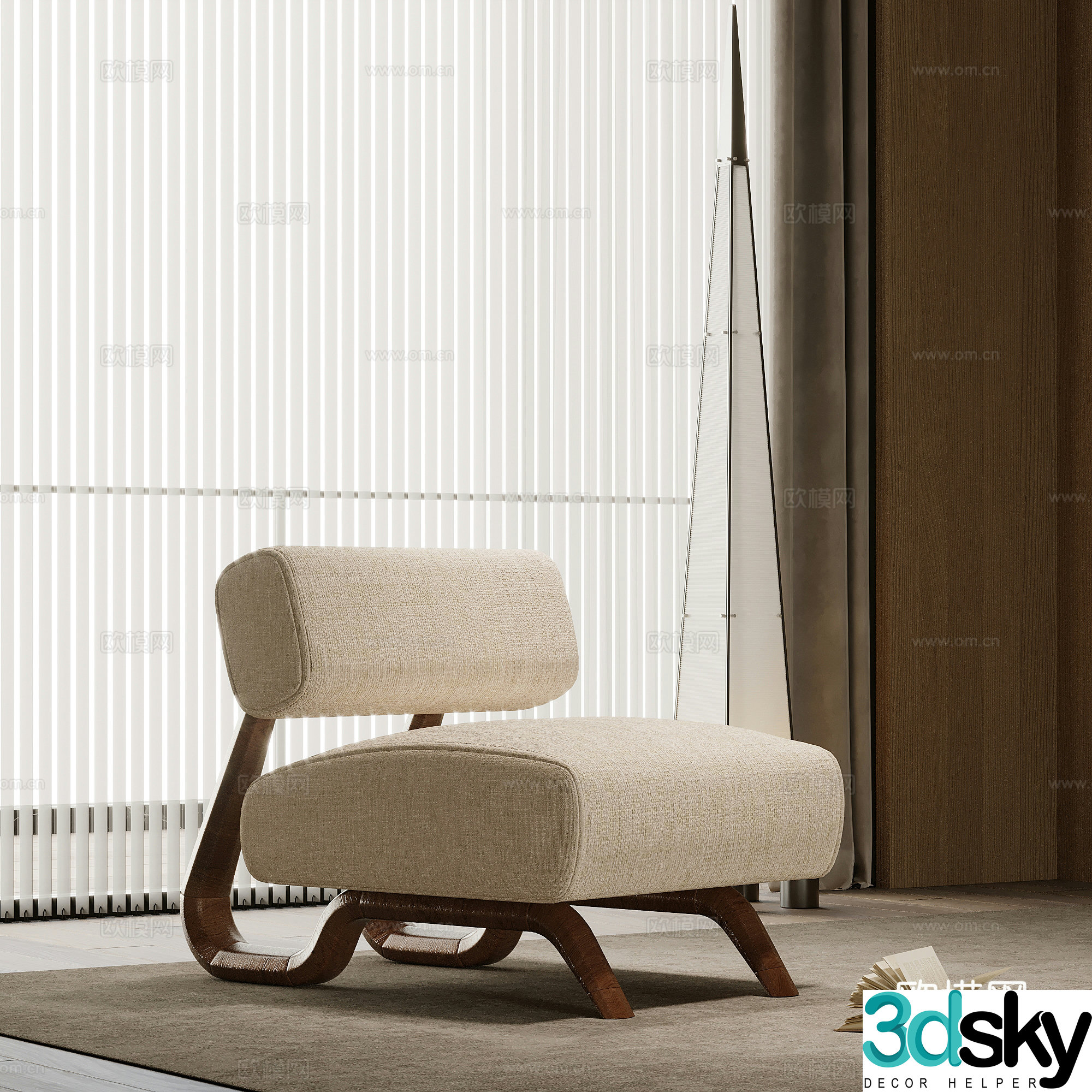 Medium style leisure chair single sofa 3d model