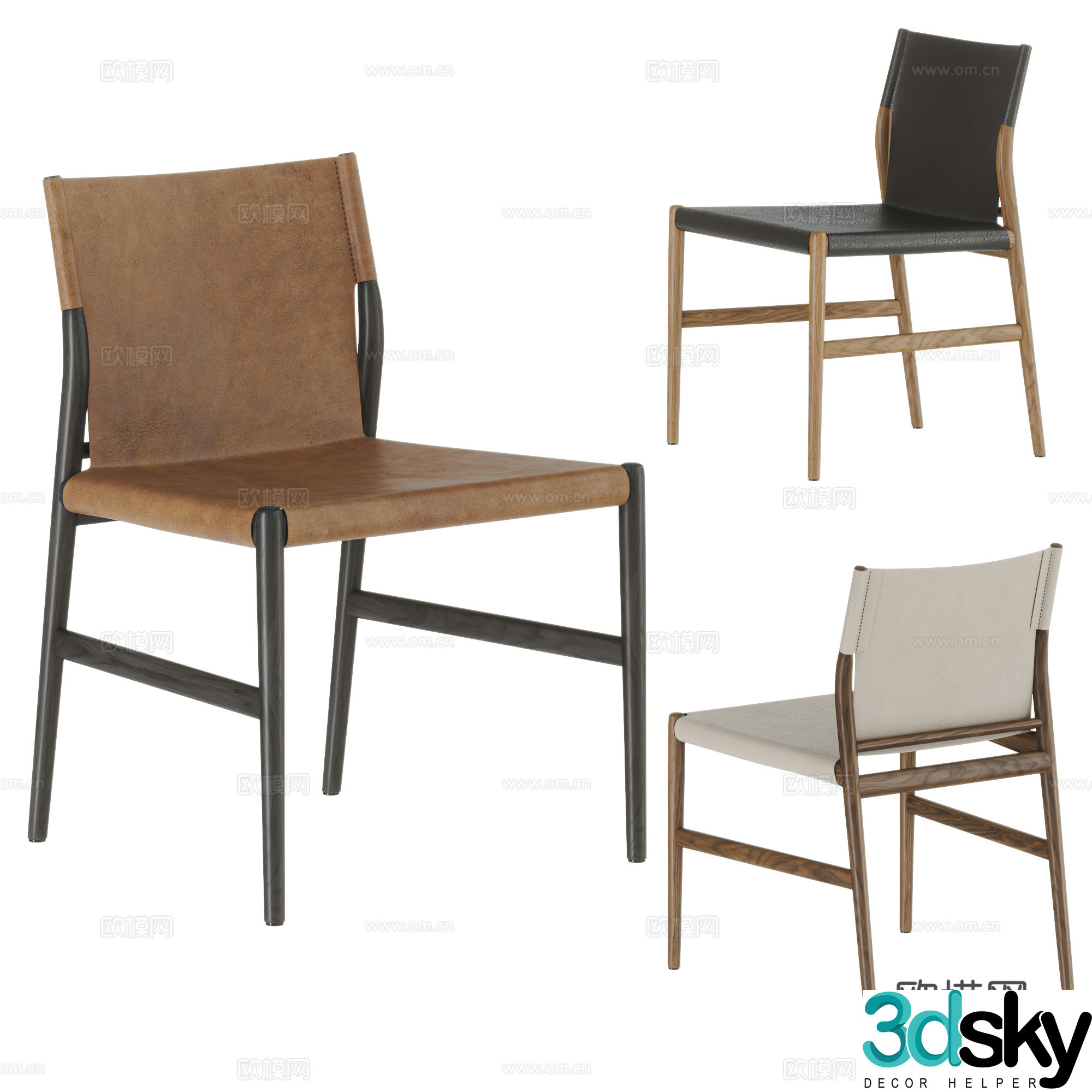 poliform modern dining chair combination leather dining chair single chair book chair wooden chair 3d model