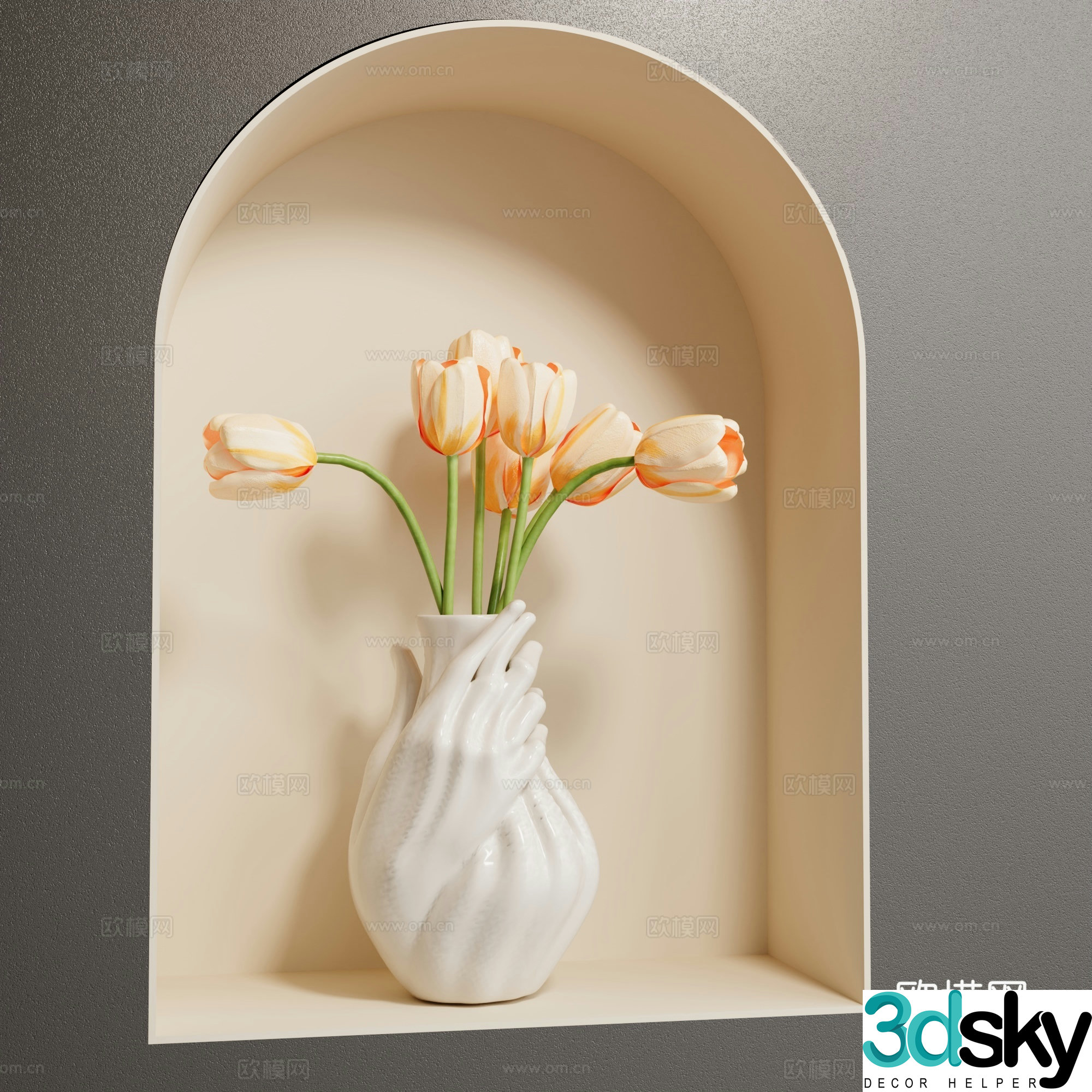 Modern vase Art back wall Modern vase Modern cream style vase Floral art Cream style 3d model