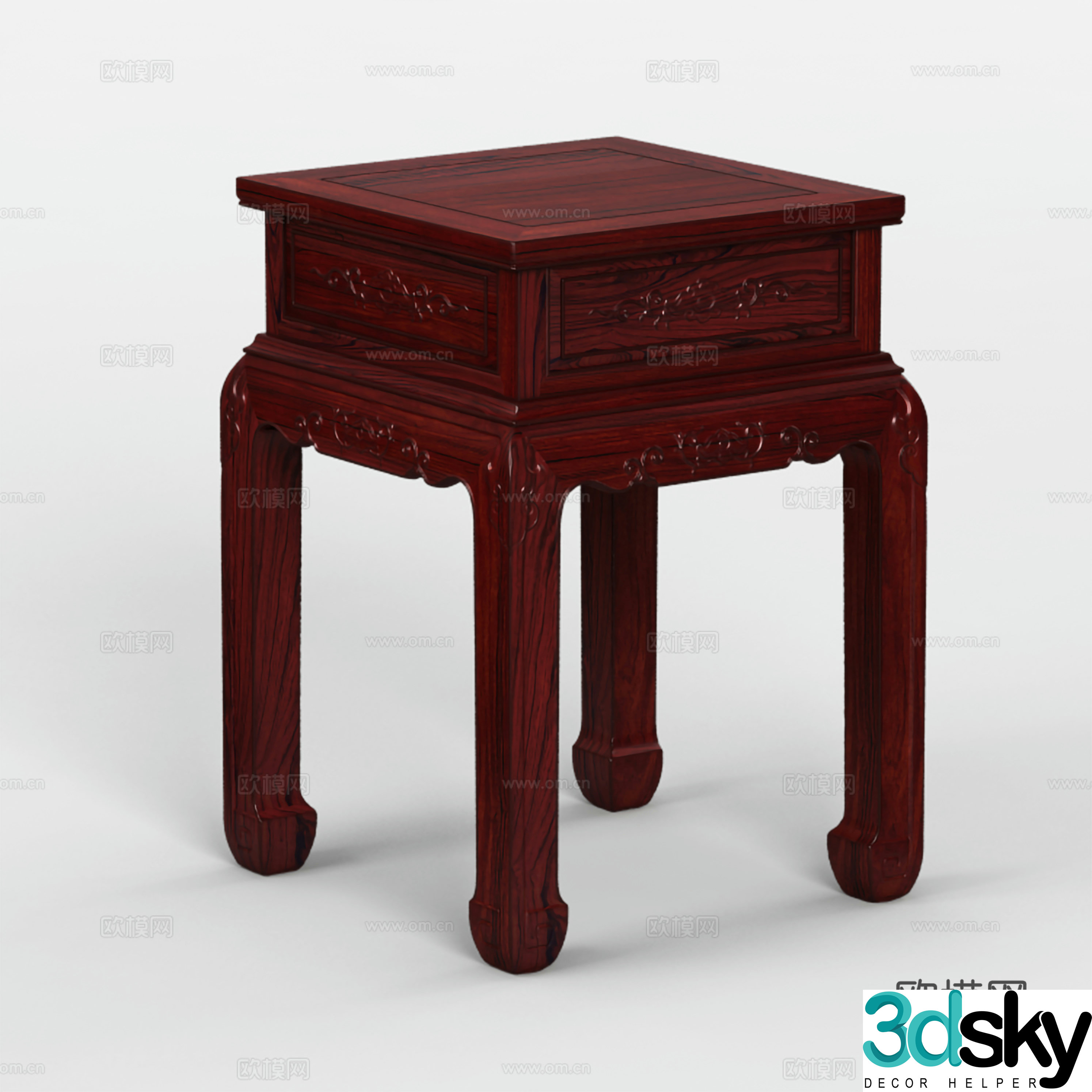 Chinese living room flower stand carved shape solid wood mahogany 3D model