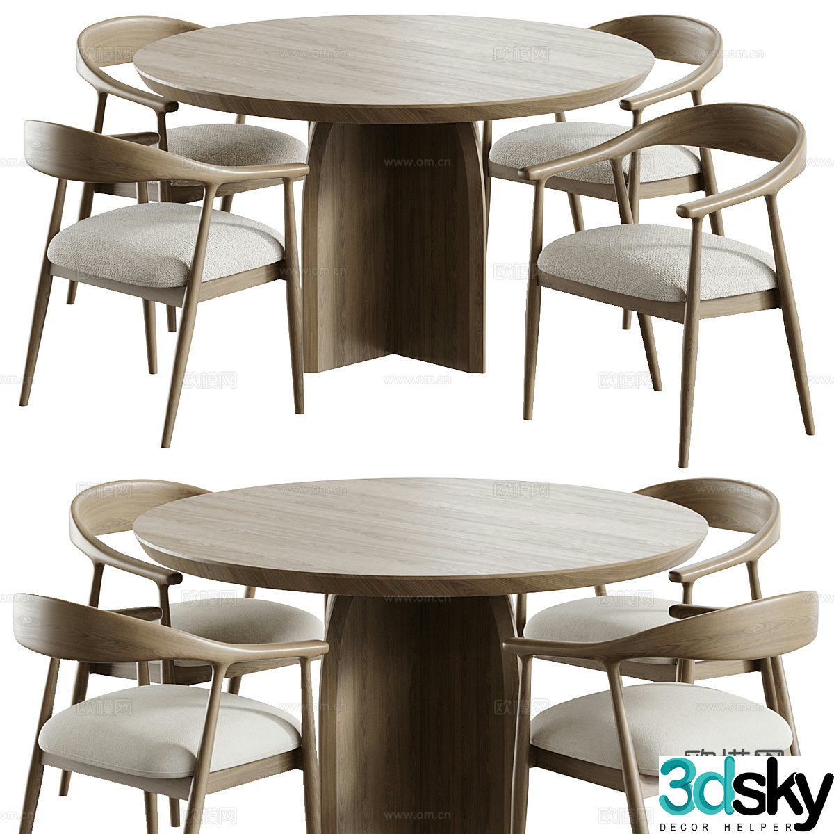 New Chinese round dining table and chair combination 3D model
