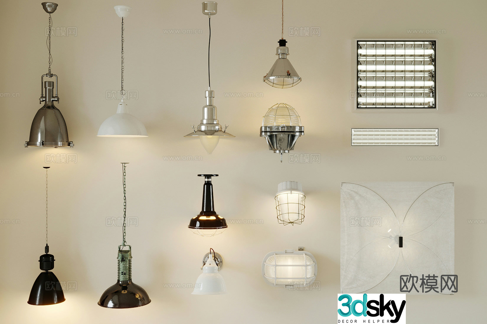 Industrial lamp combination Metal chandeliers nostalgic wall lamp Restaurant chandeliers BBQ chandeliers Wall lamp 3d model