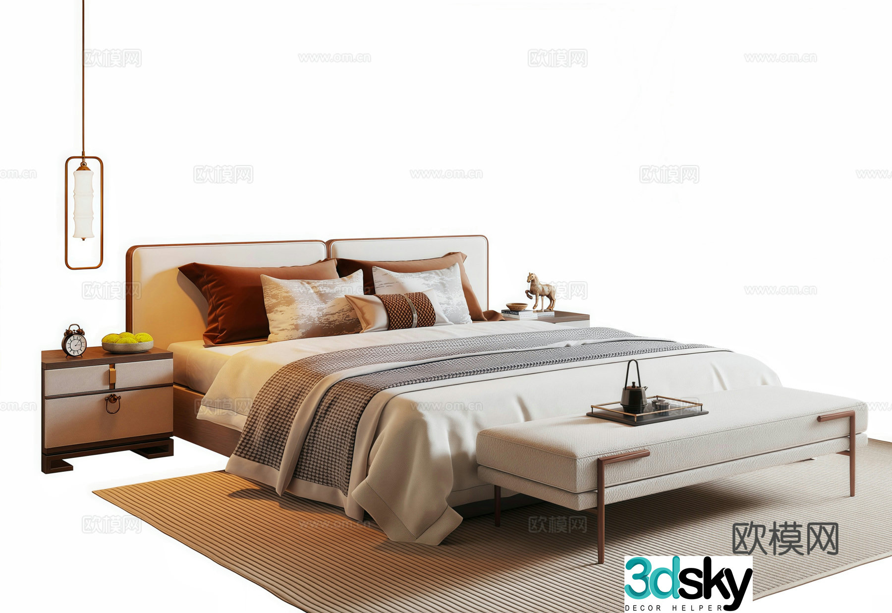 Song style double bed nightstand 3D model