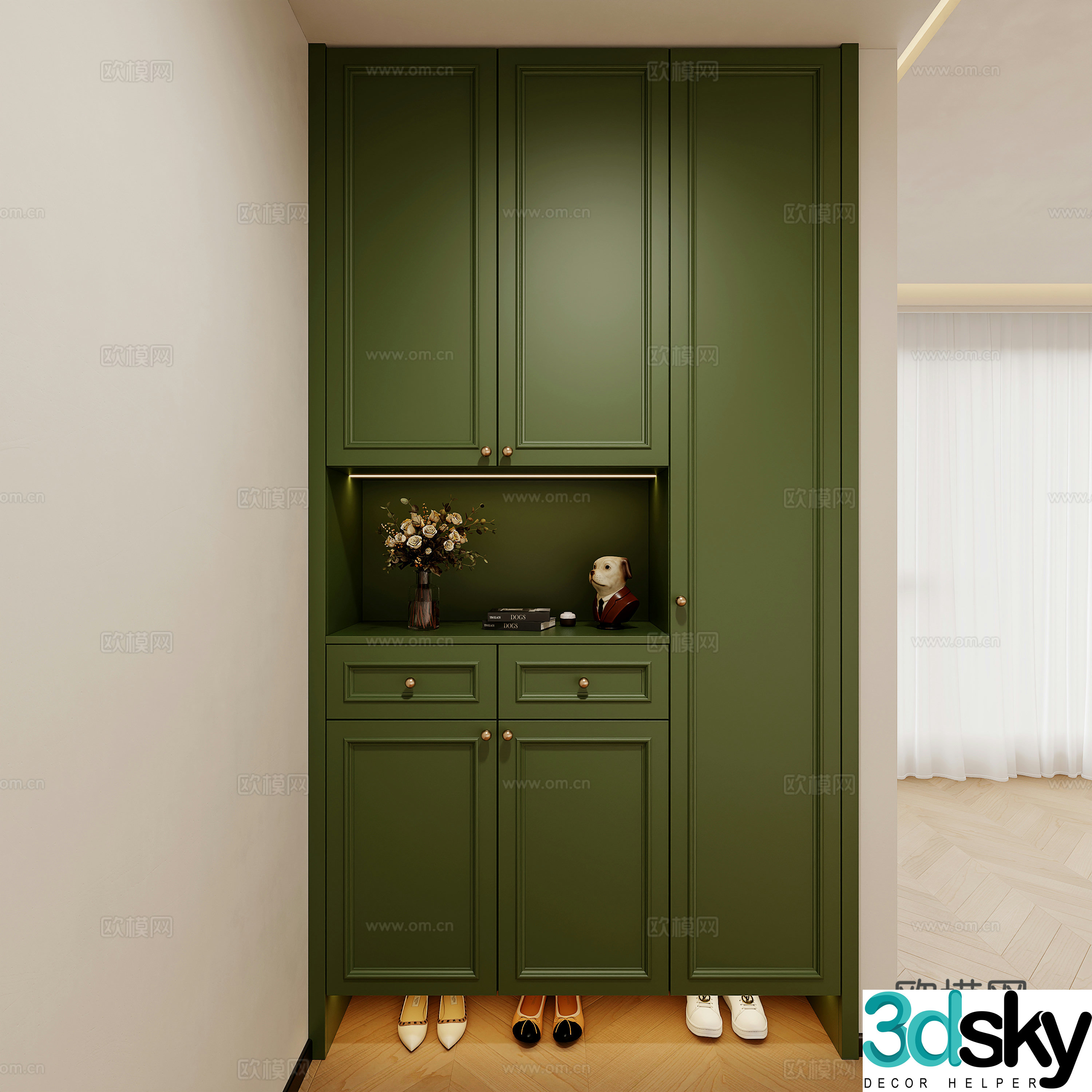 French retro green shoe cabinet entrance shoe cabinet entrance shoe cabinet entrance shoe cabinet 3D model