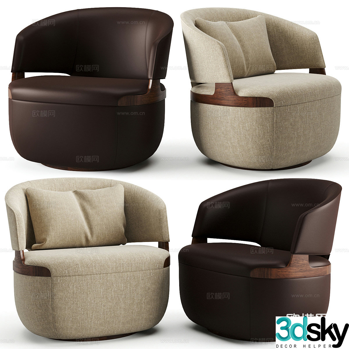 Modern Italian fabric leather sofa chair 3d model