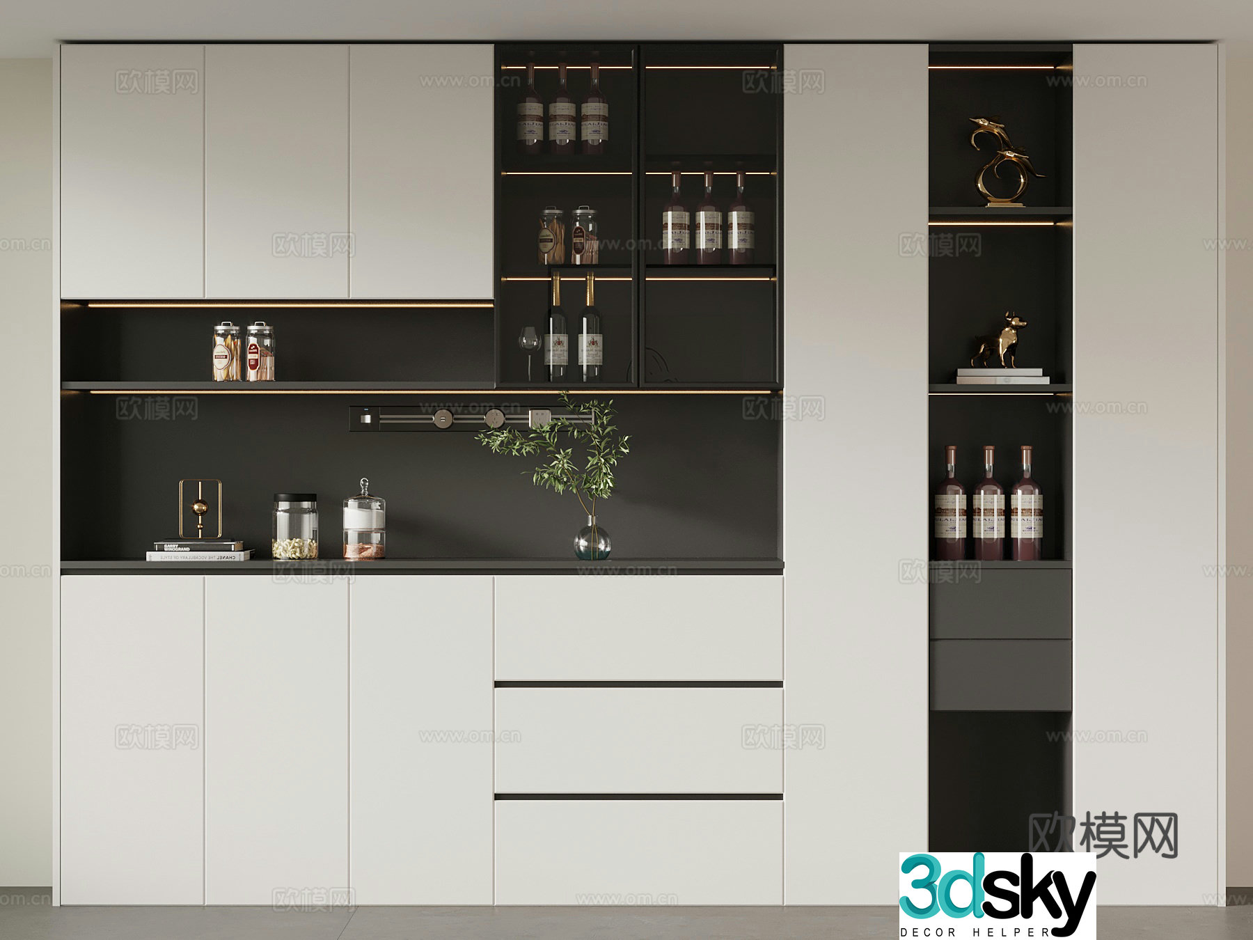 Modern simple dining sideboard wine cabinet 3d model