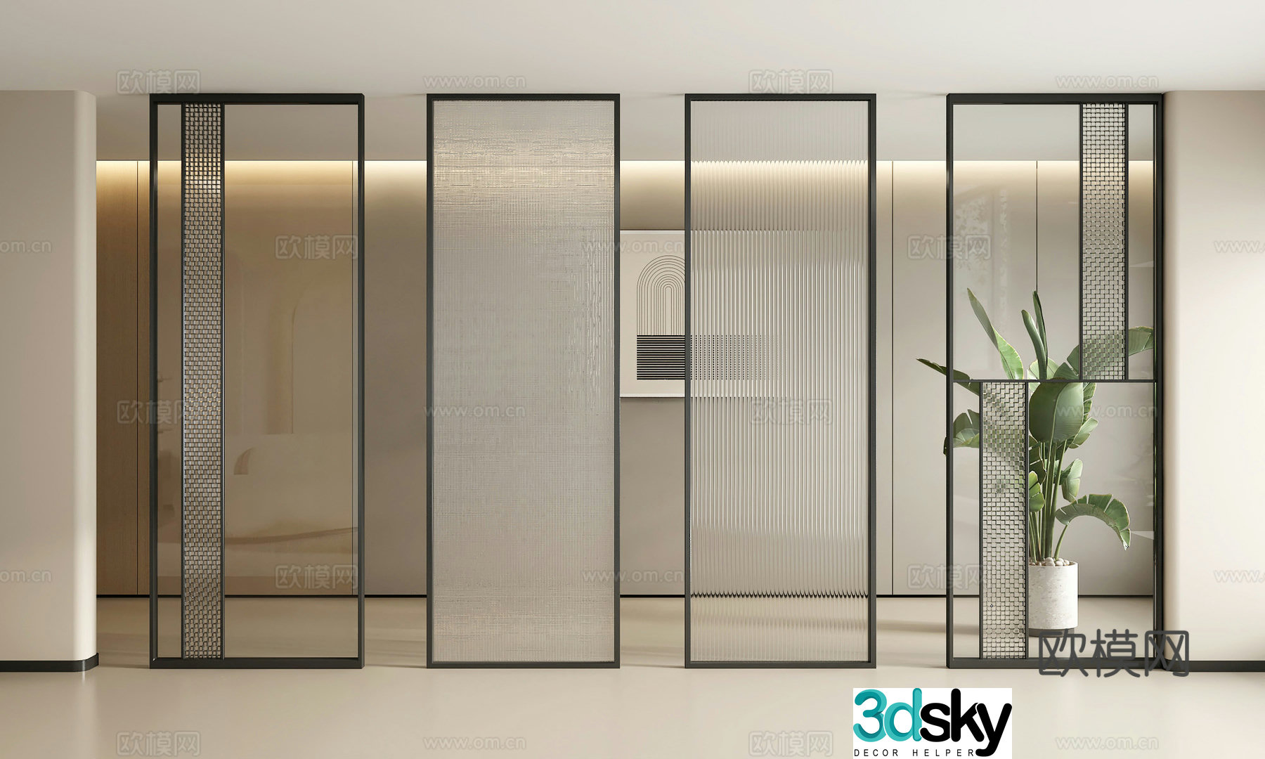 Modern glass partition 3d model