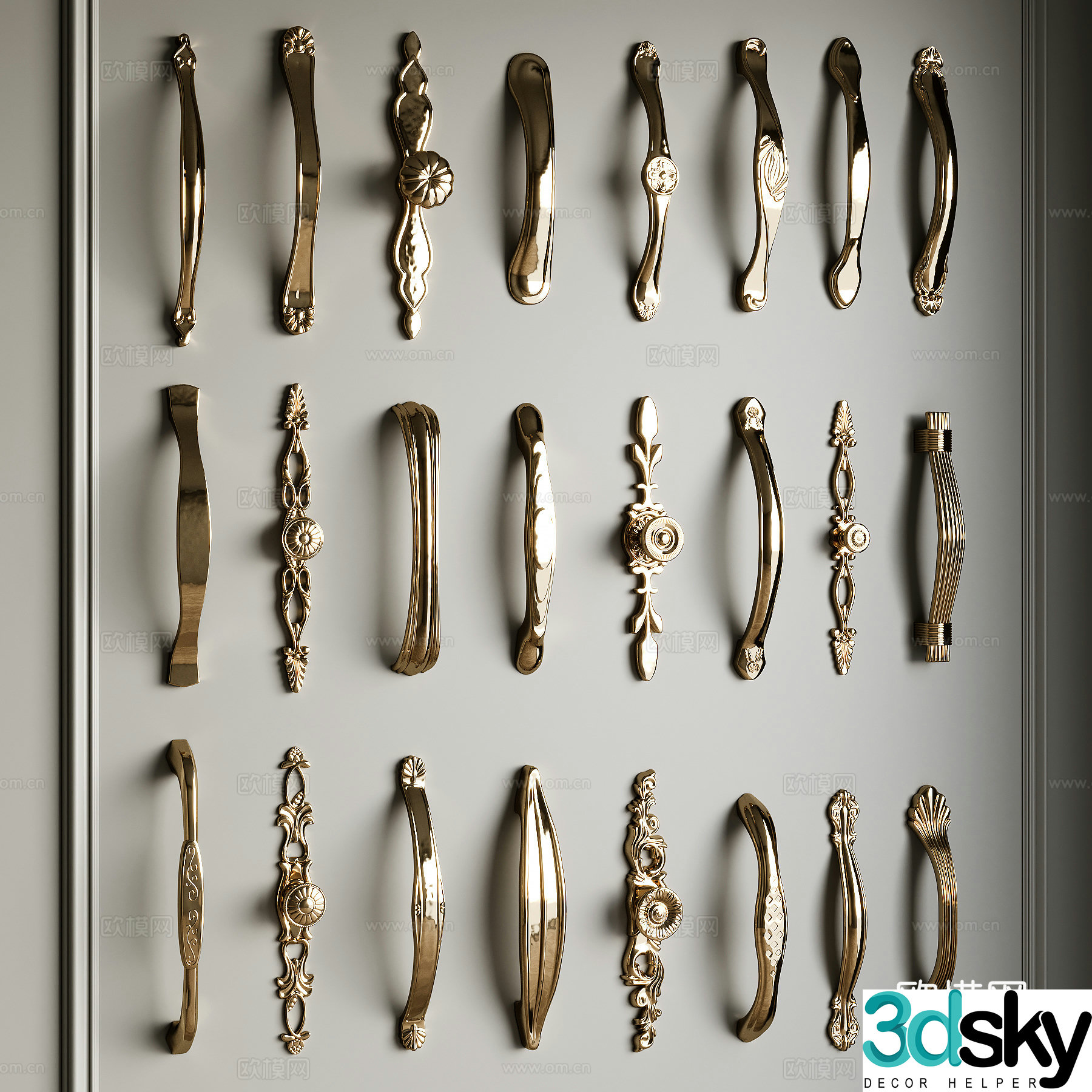 French cabinet door handle 3D model