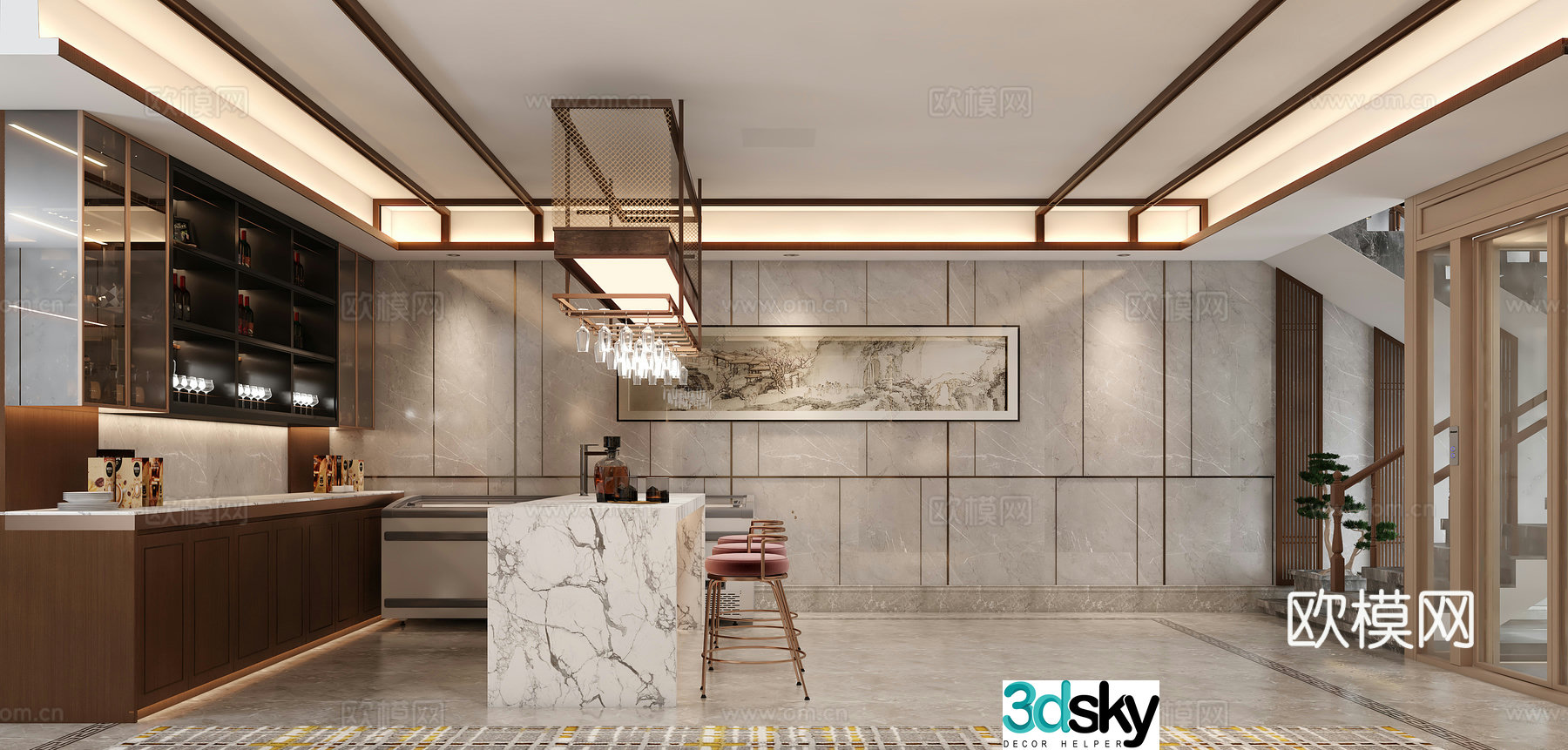 New Chinese restaurant New Chinese wine cabinet Bar Basement 3D model