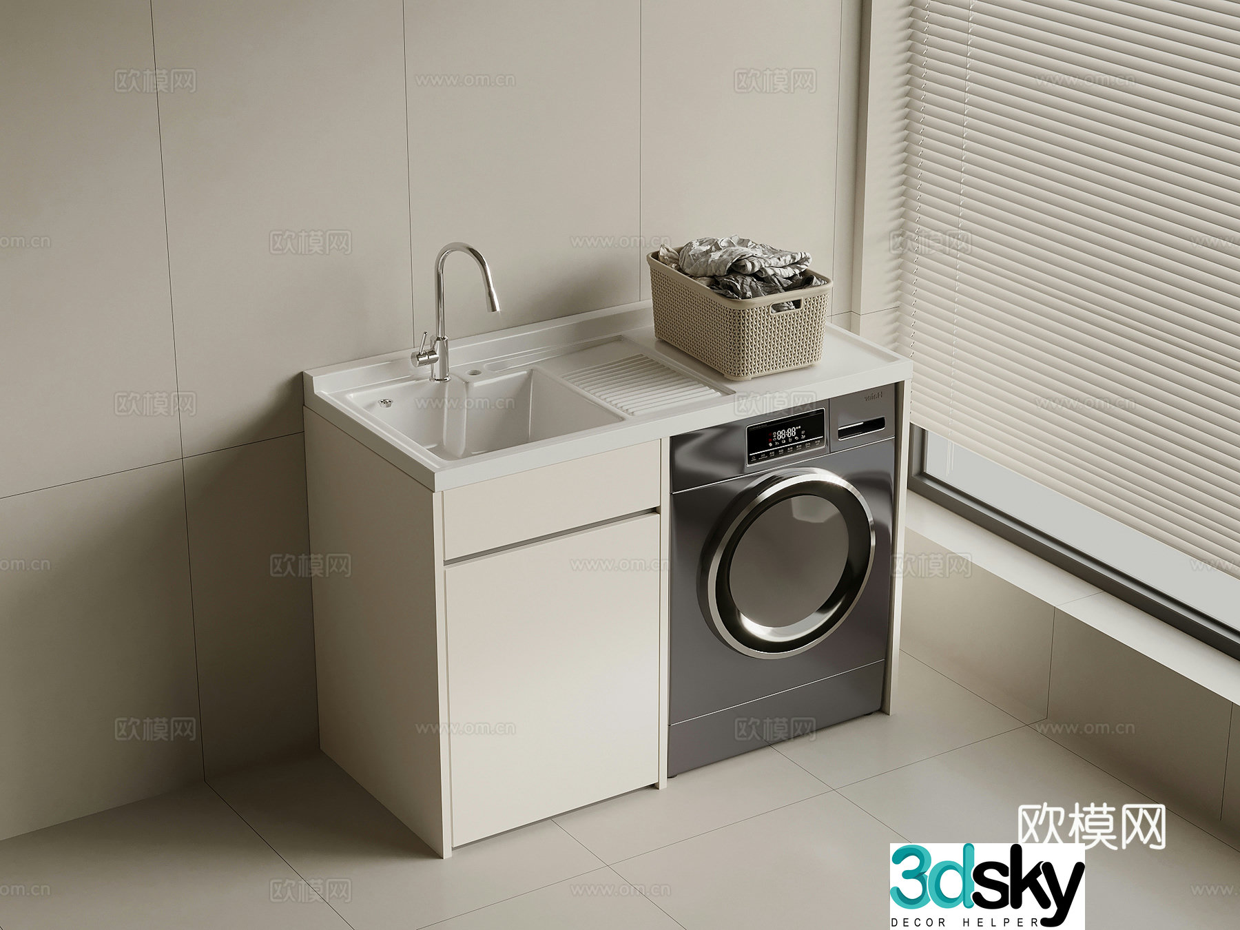 Modern washing machine cabinet balcony cabinet integrated basin 3D model
