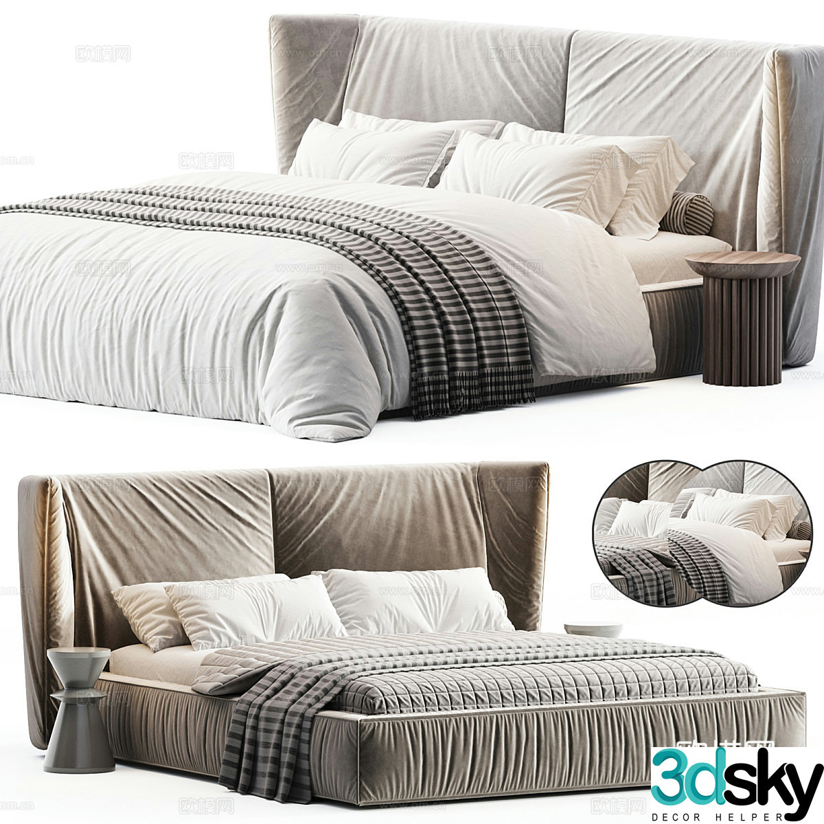 Modern Italian fabric double bed 3D model